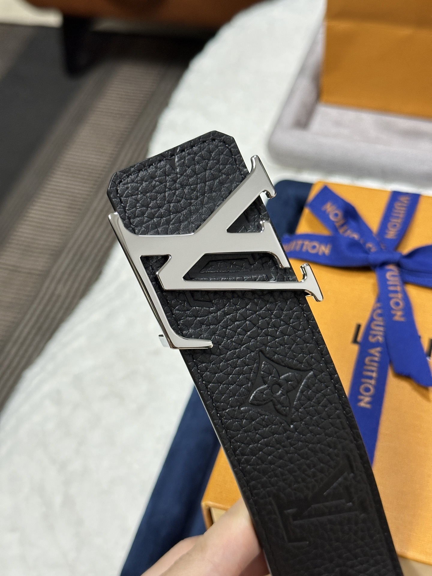 Louis Vuitton LV Initial Black Monogram Embossed Leather Belt