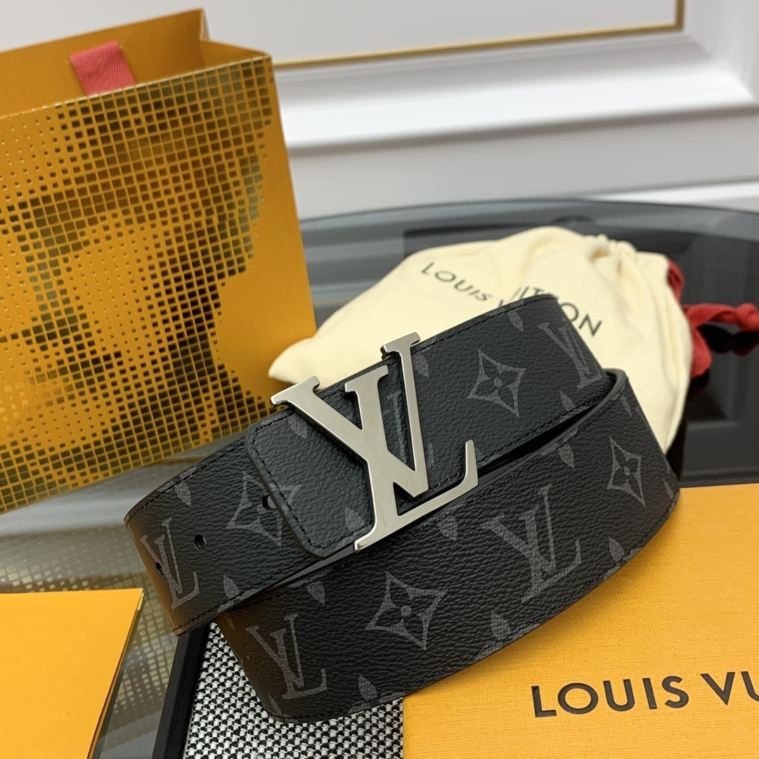 Louis Vuitton Men's Monogram Eclipse Belt with Silver LV Buckle