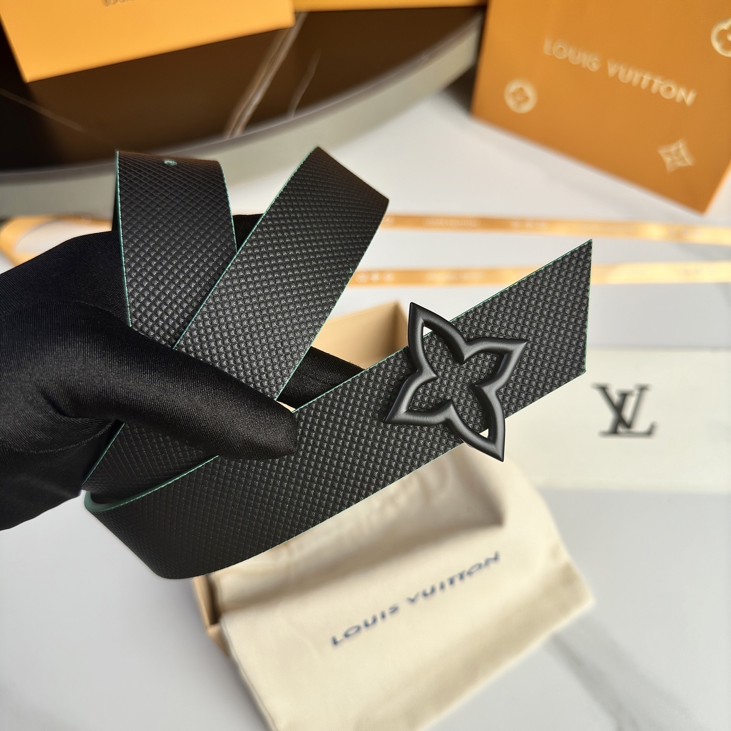 Louis Vuitton Men's Monogram Flower Matte Black Leather Belt