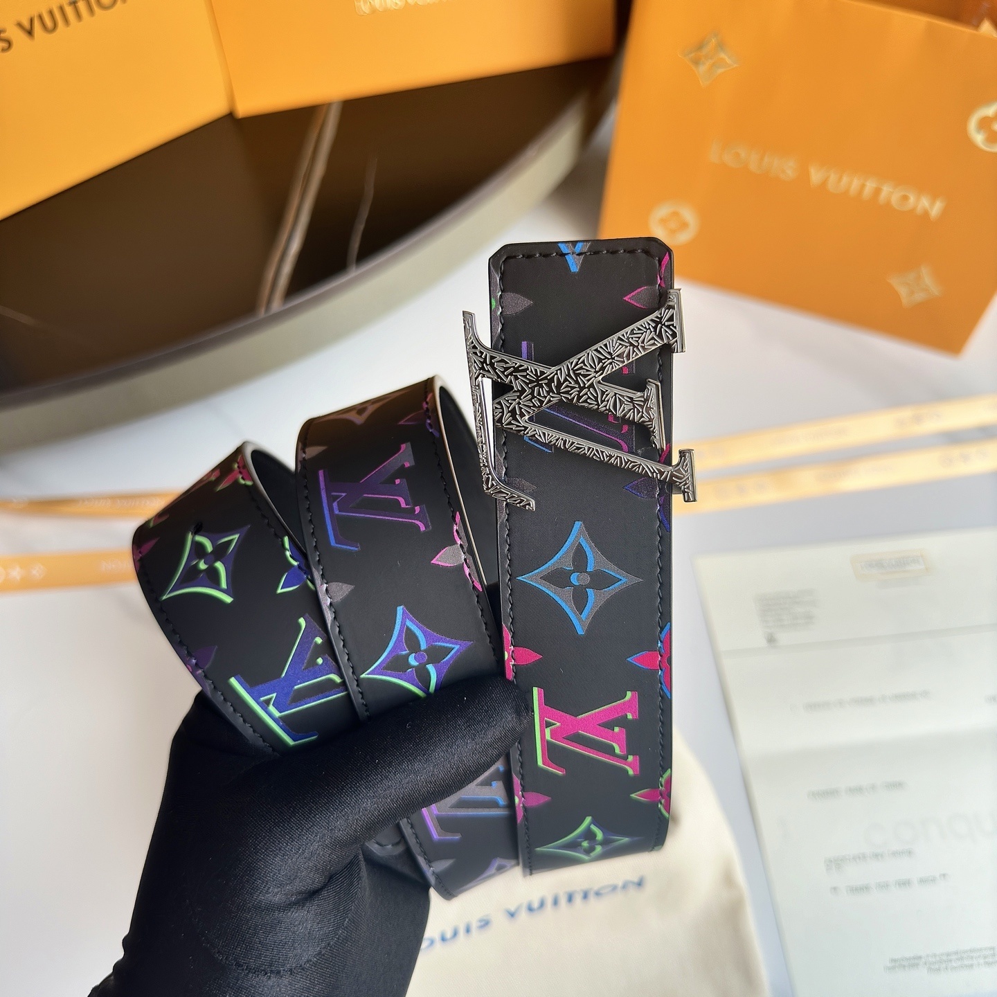 Louis Vuitton Multi-Color Monogram LV Initial Belt - Black Leather