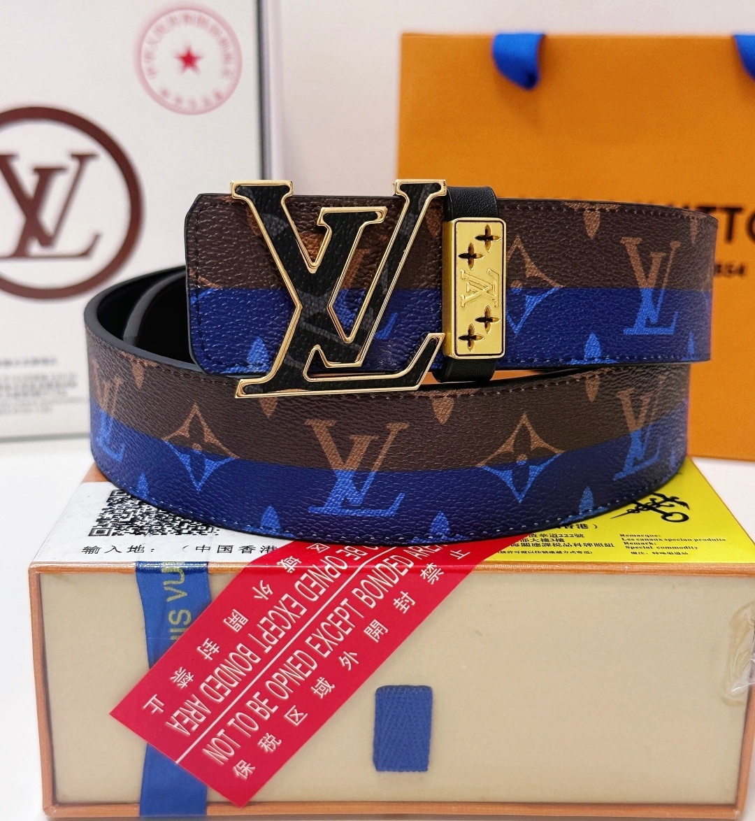 Luxury Louis Vuitton Monogram Canvas Belts with Gold Initial Buckle