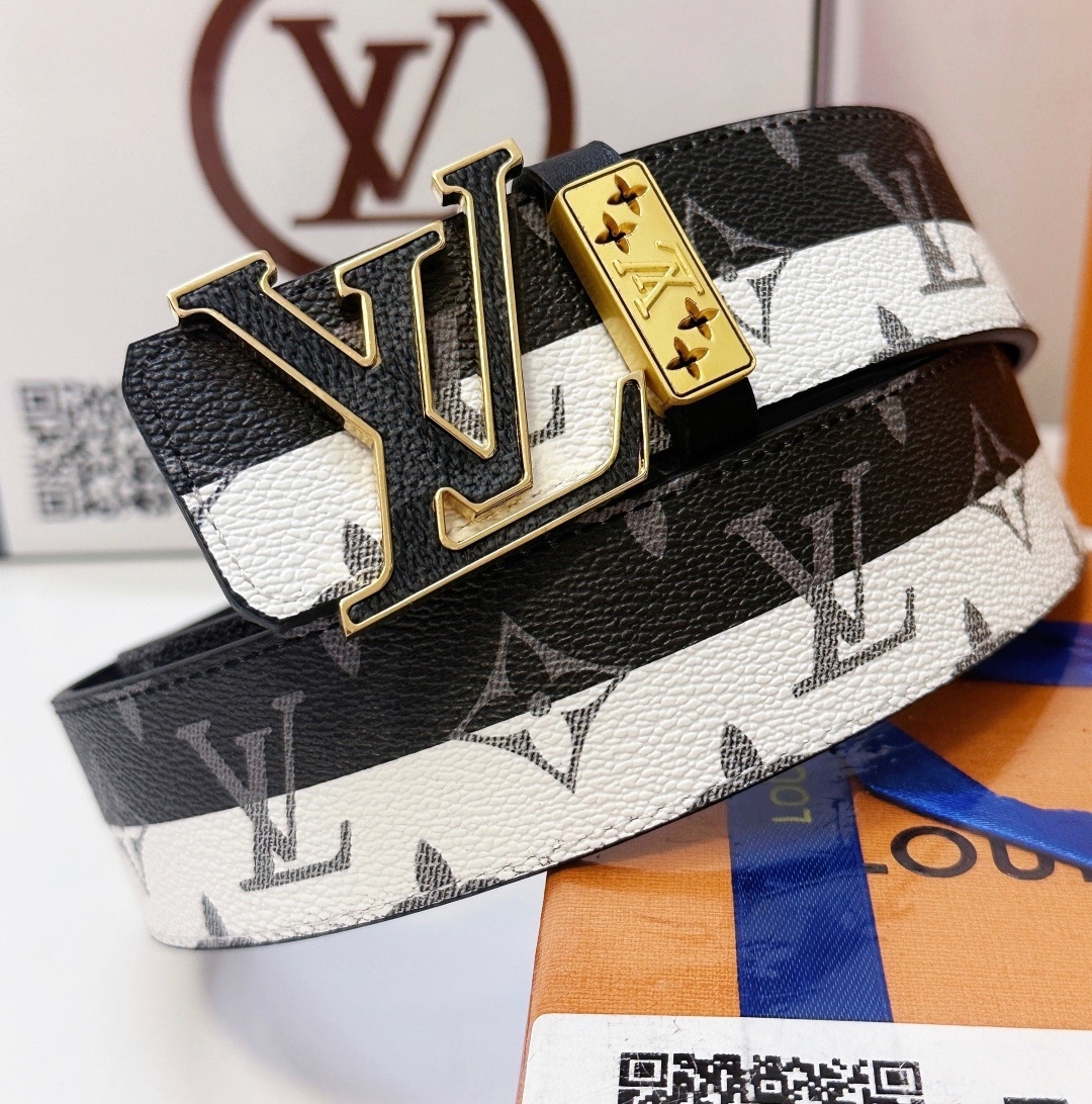 Louis Vuitton LV Initial Monogram Belt - Black & White Striped