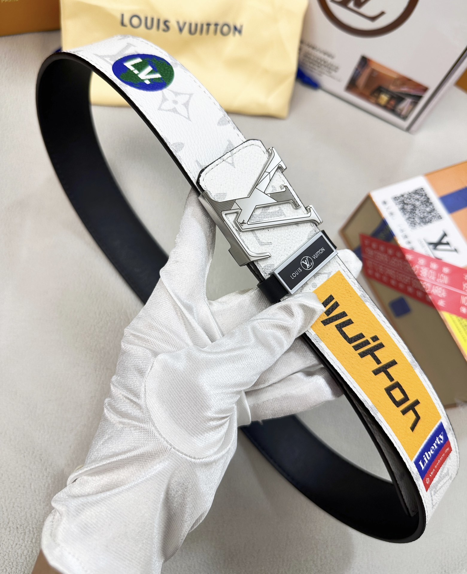 Louis Vuitton LV Initiales Graphic White Monogram Designer Belt