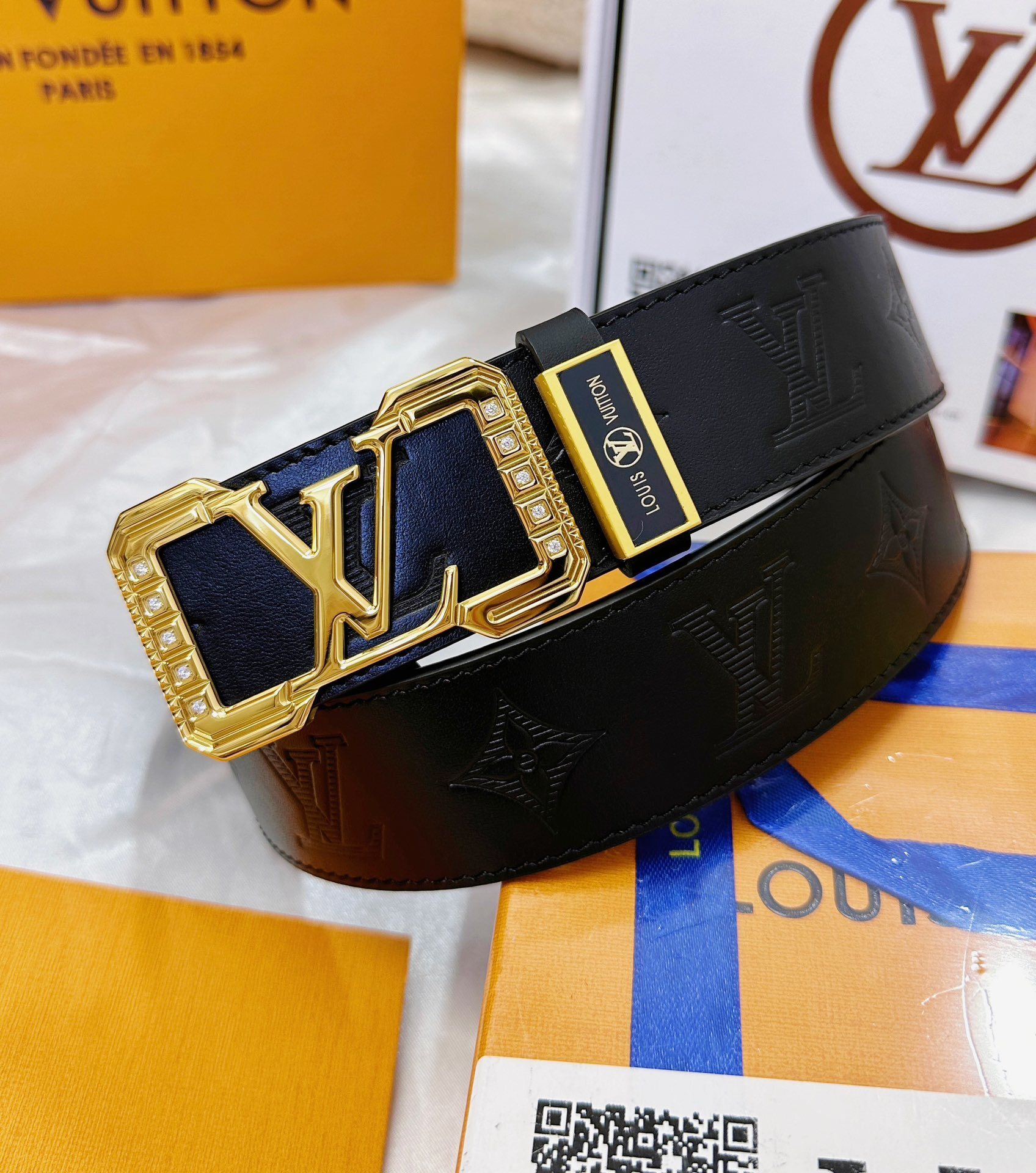 Louis Vuitton Monogram Shadow Leather Belt with Iconic LV Buckle