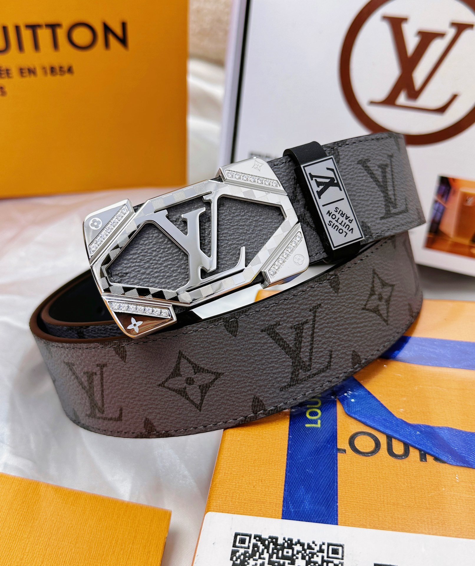 Louis Vuitton LV Monogram Belt with Crystal Geometric Buckle