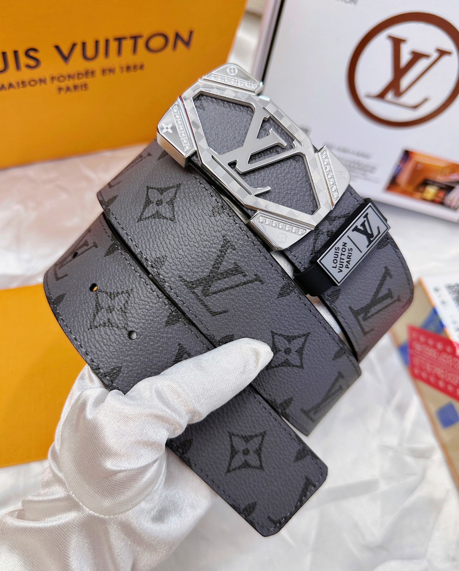 Louis Vuitton Men's Monogram Eclipse Belt with Silver Buckle