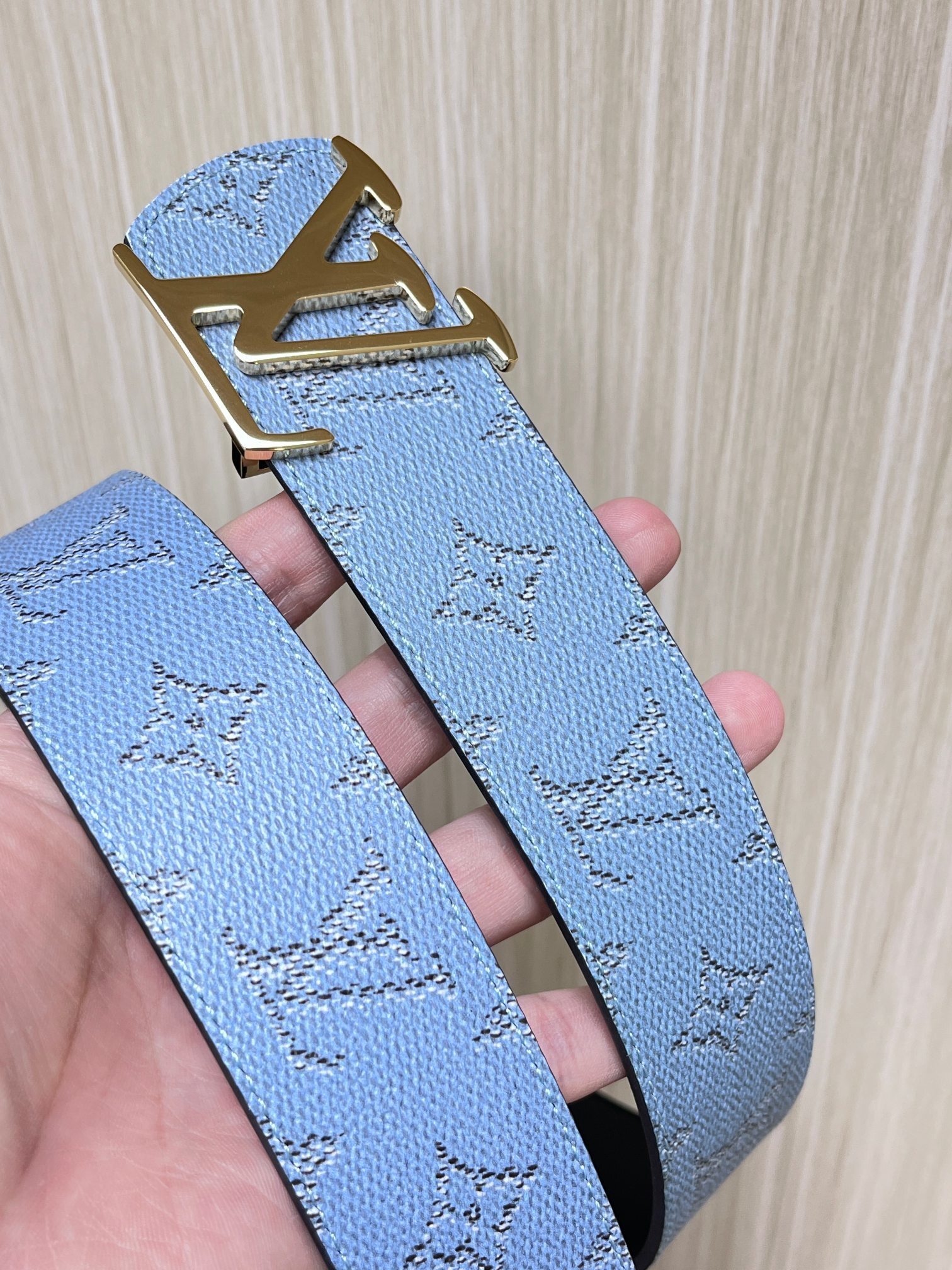 Louis Vuitton LV Initiales 40mm Monogram Belt - Light Blue & Gold