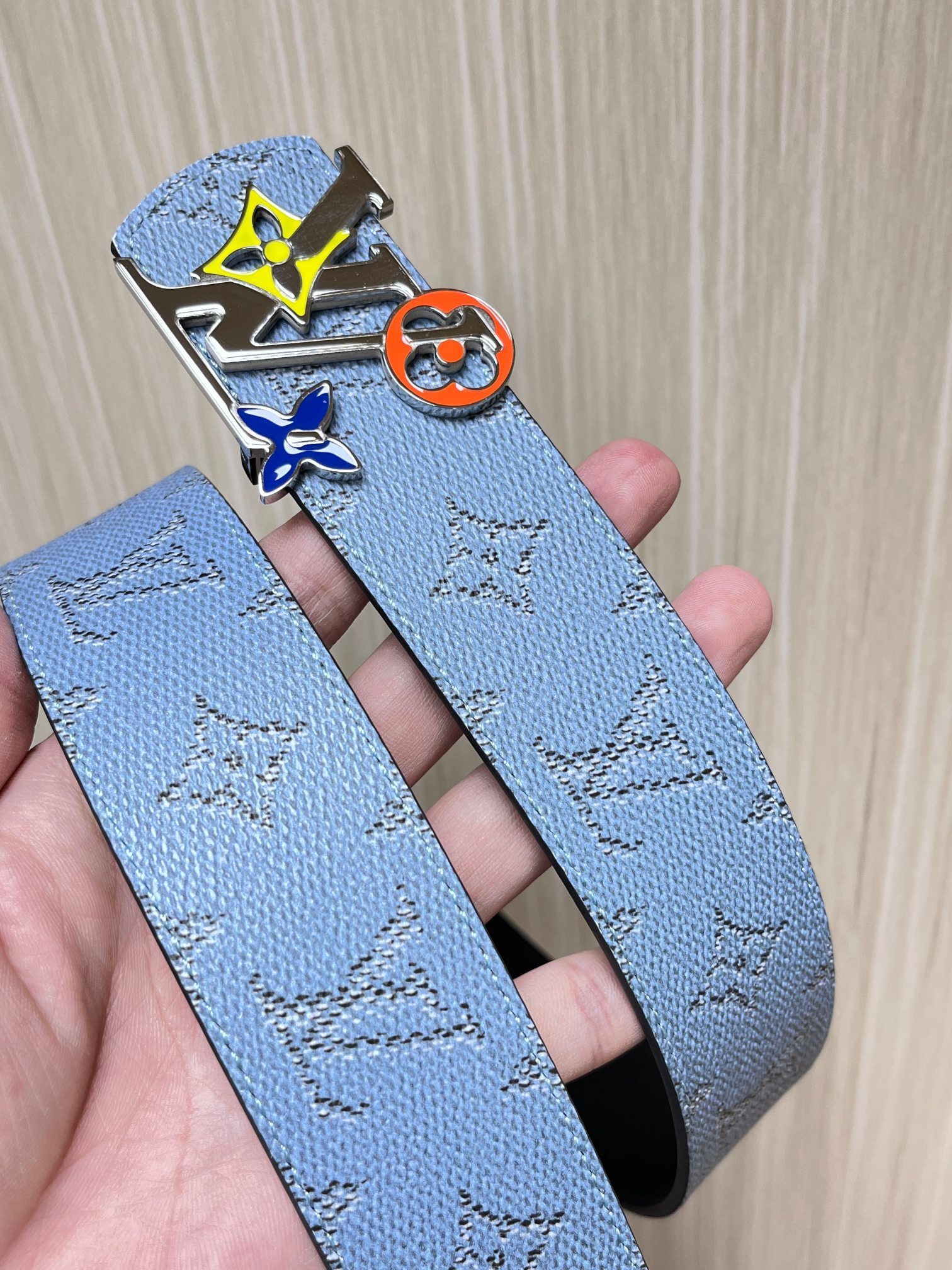 Louis Vuitton LV Initiales 40MM Light Blue Monogram Leather Belt