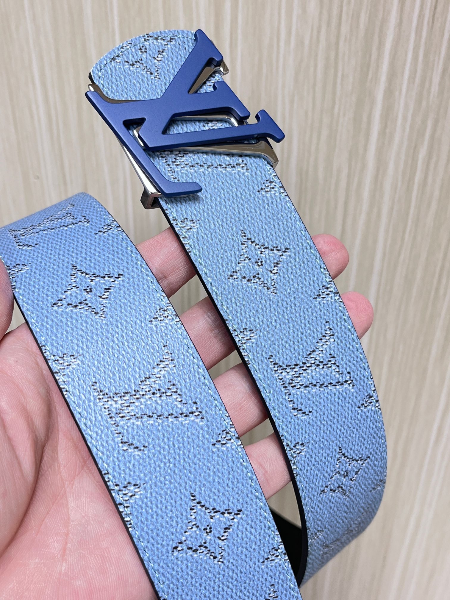 LV Initiales 40mm Belt Light Blue Monogram Leather for Men