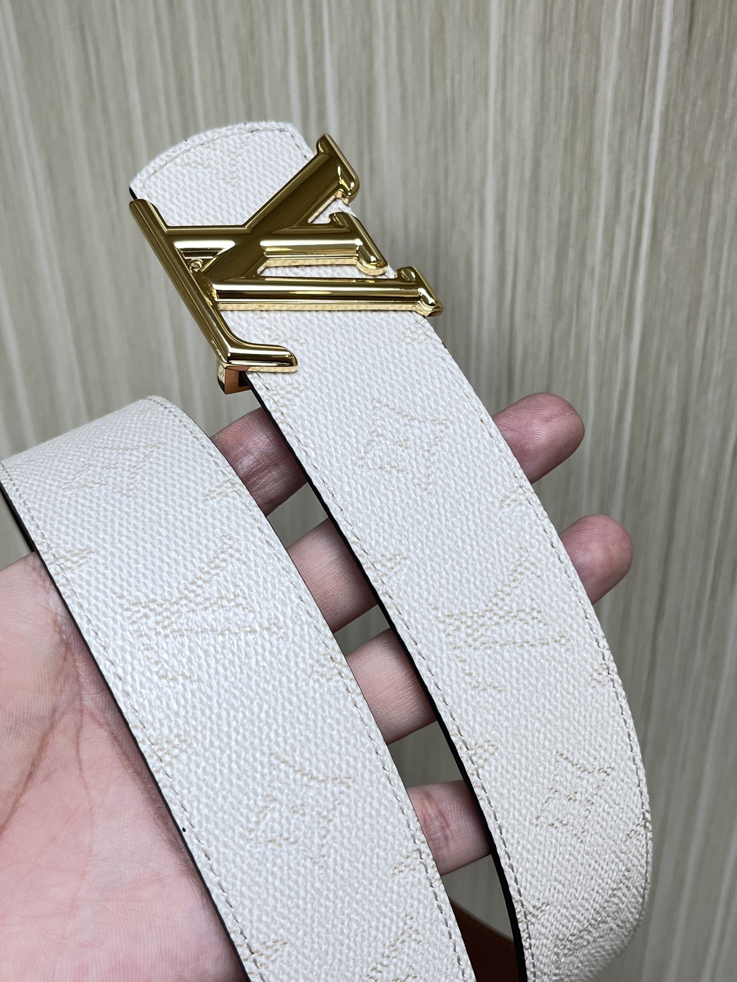 Louis Vuitton LV Iconic White Monogram Belt with Gold Buckle