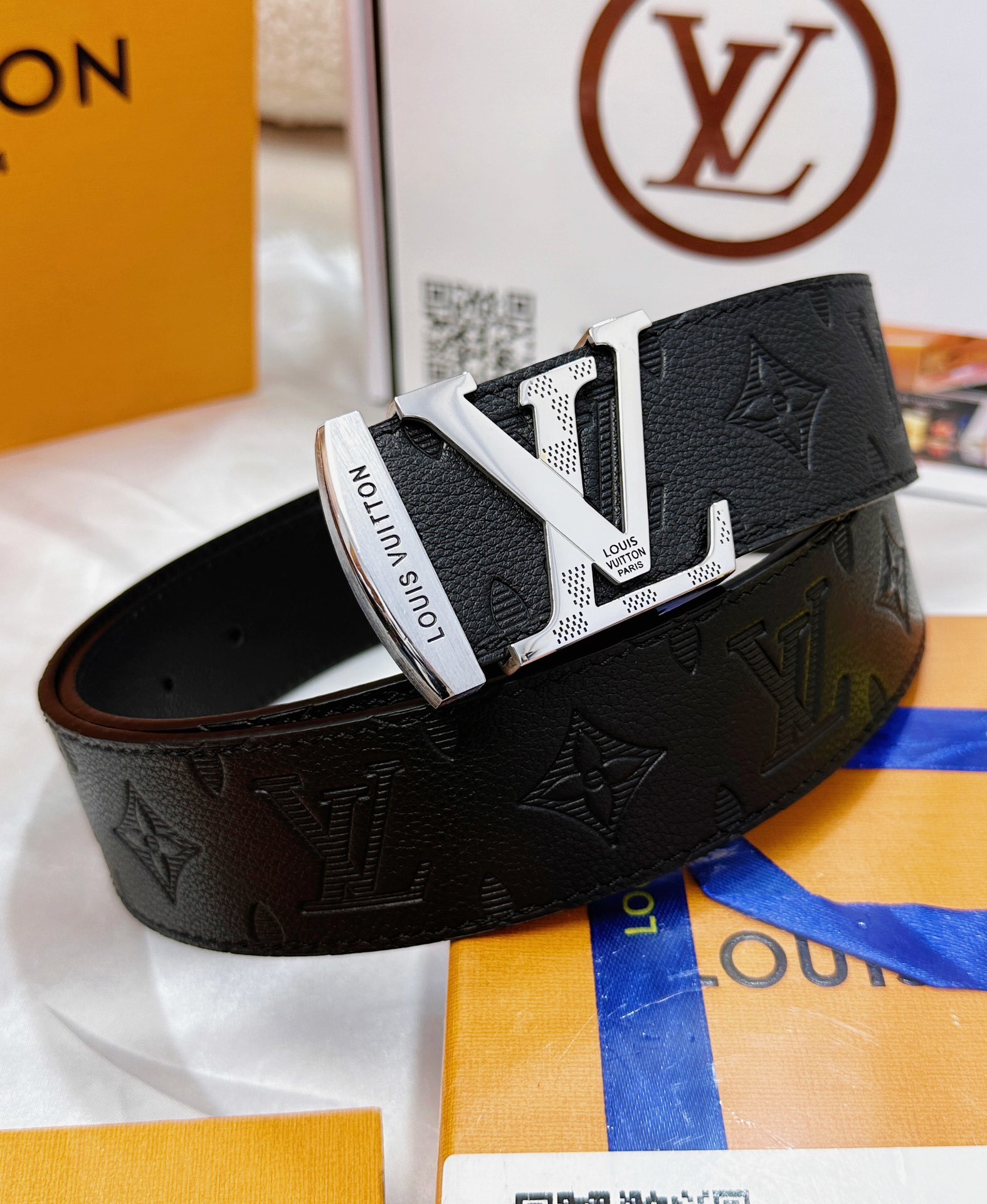 Louis Vuitton Men's LV Initial Belt - Premium Monogram Black Leather