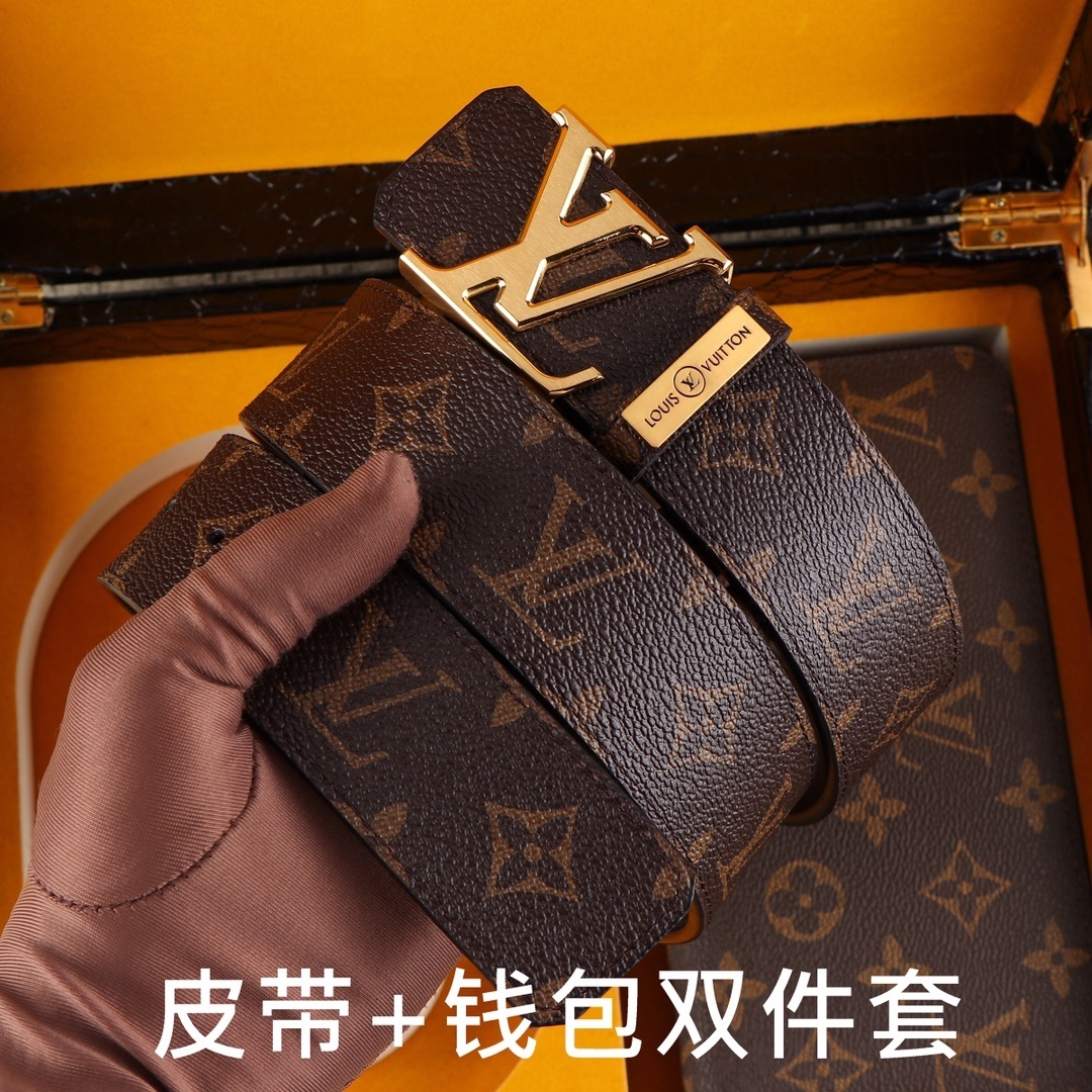Luxury Men's Monogram Canvas Belt & Zip Wallet Gift Set