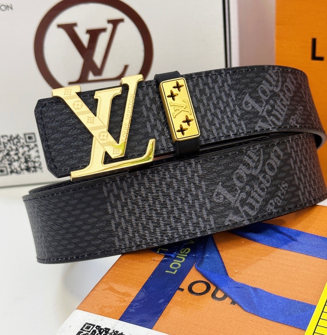 Louis Vuitton Men's LV Initiales Gold Buckle Belt - Damier Graphite