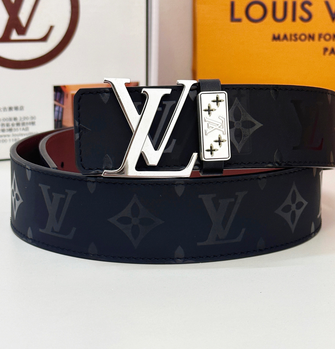 Luxury Louis Vuitton Men's Monogram Leather Belt - Silver Buckle