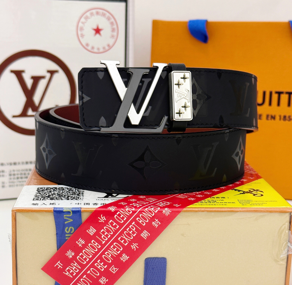 Louis Vuitton Men's LV Initial Belt - Black Monogram Leather