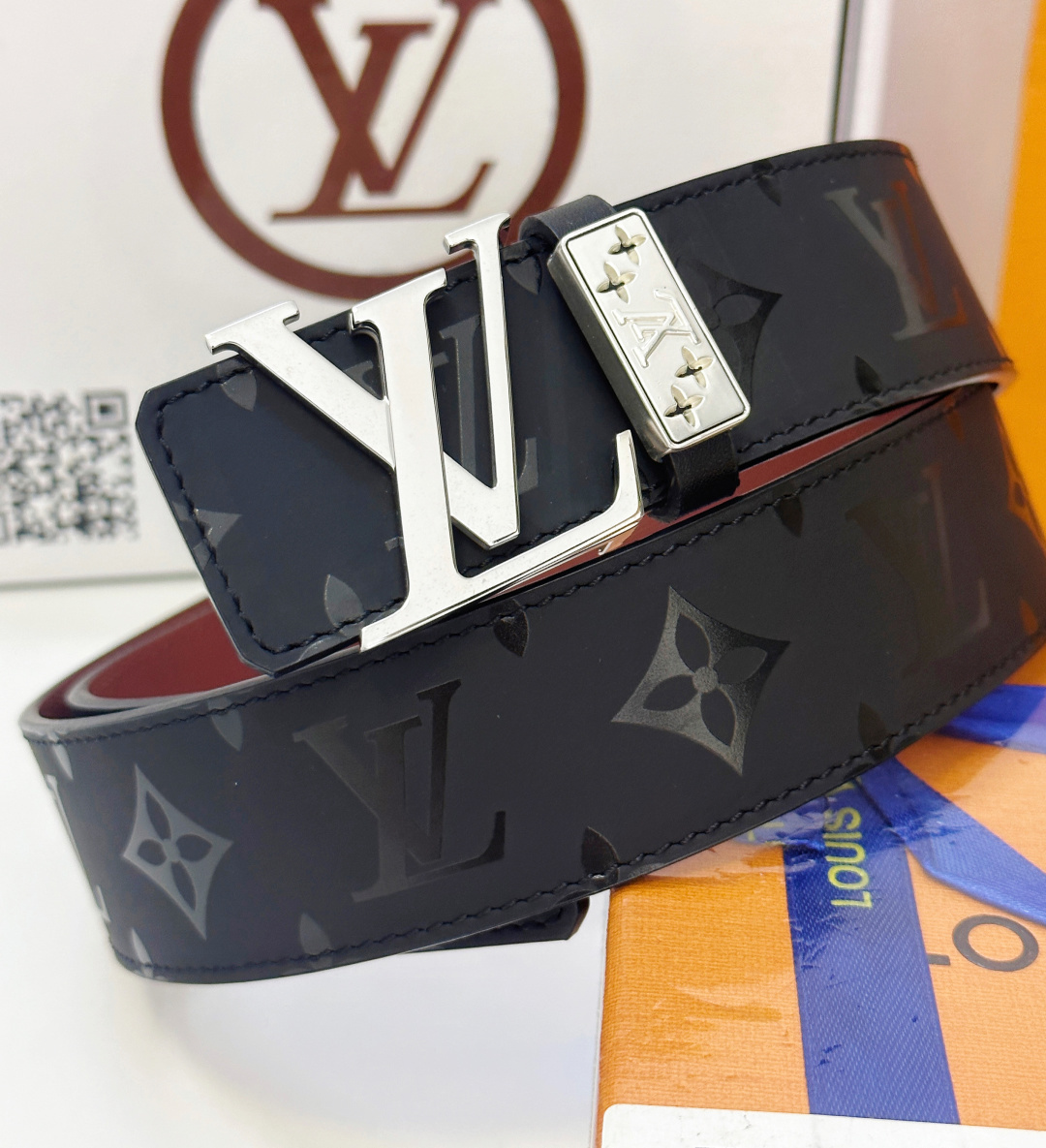 Luxury Men's LV Initiales Belt - Black Monogram with Silver Buckle