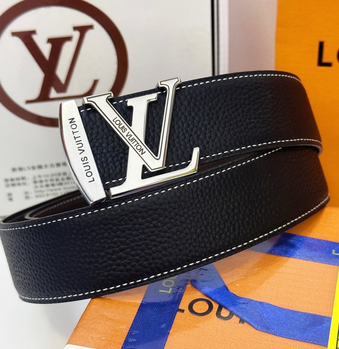 Louis Vuitton LV Initial Black Grained Leather Men's Belt