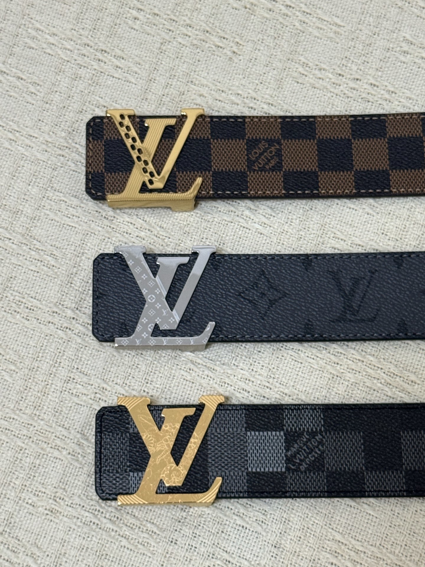 Louis Vuitton Men's Monogram Leather Belt with Silver LV Initial