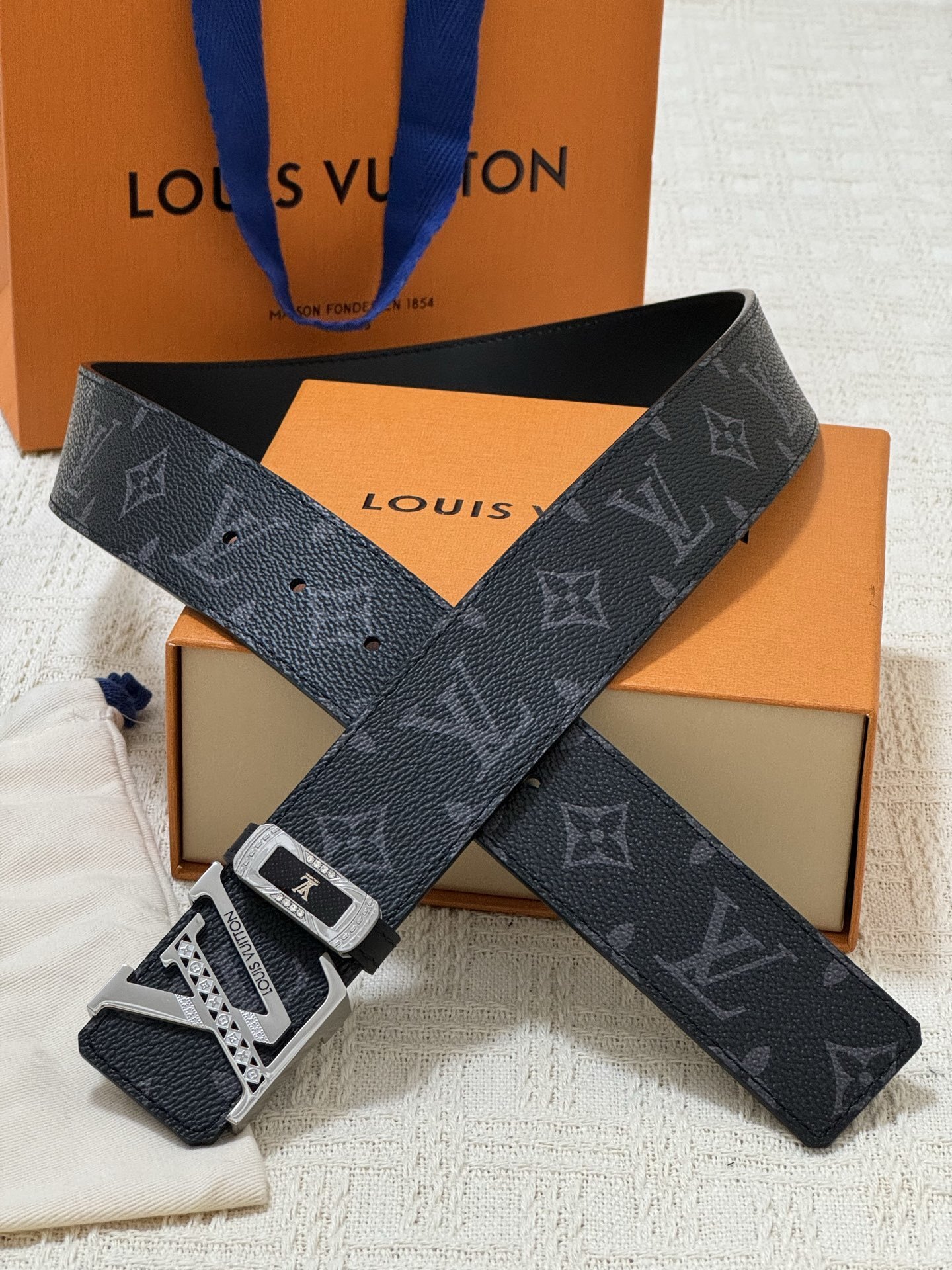 Louis Vuitton Men's Monogram Eclipse Belt Silver LV Buckle