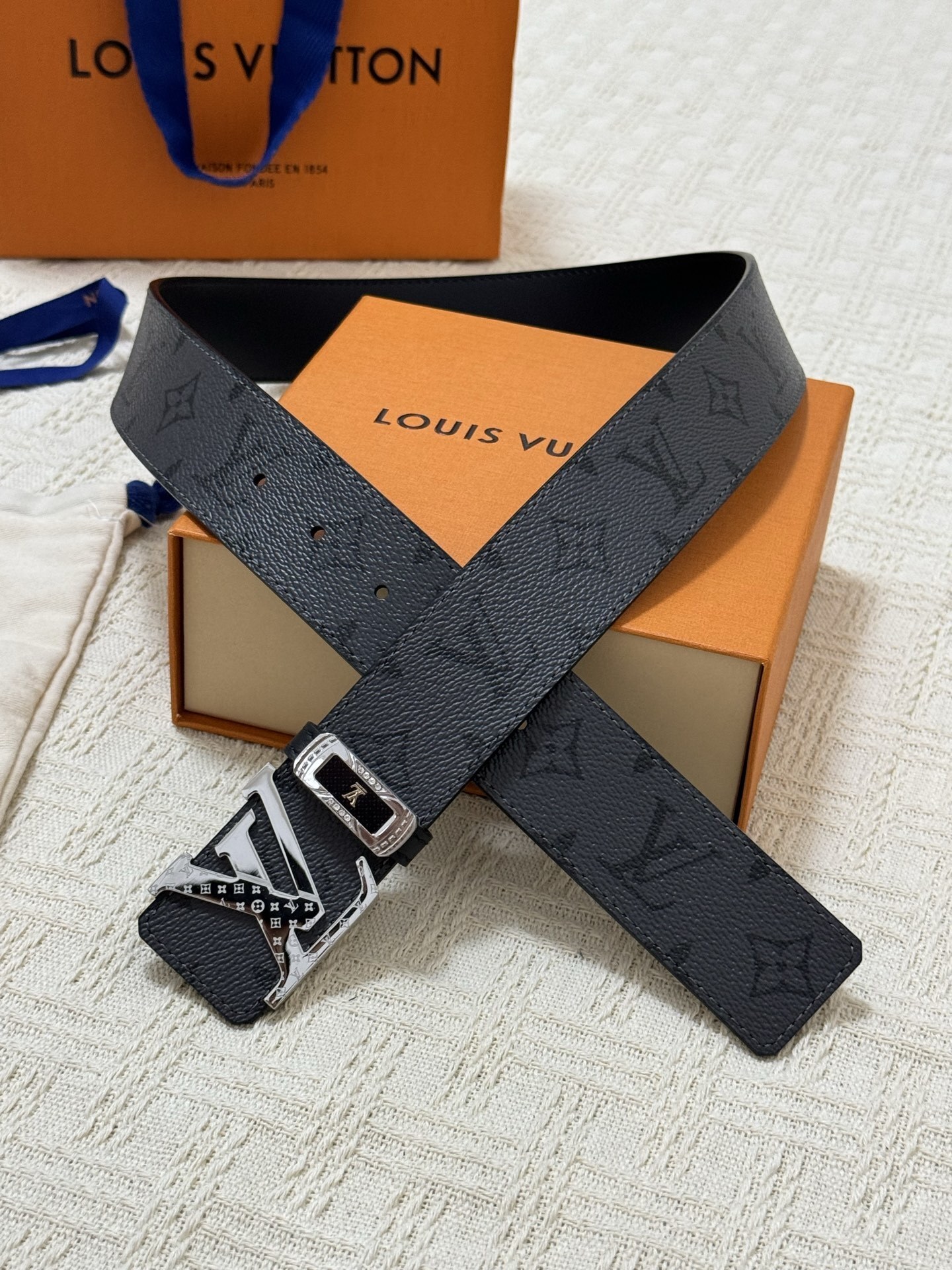 Louis Vuitton LV Monogram Eclipse Men's Belt with Crystal Buckle