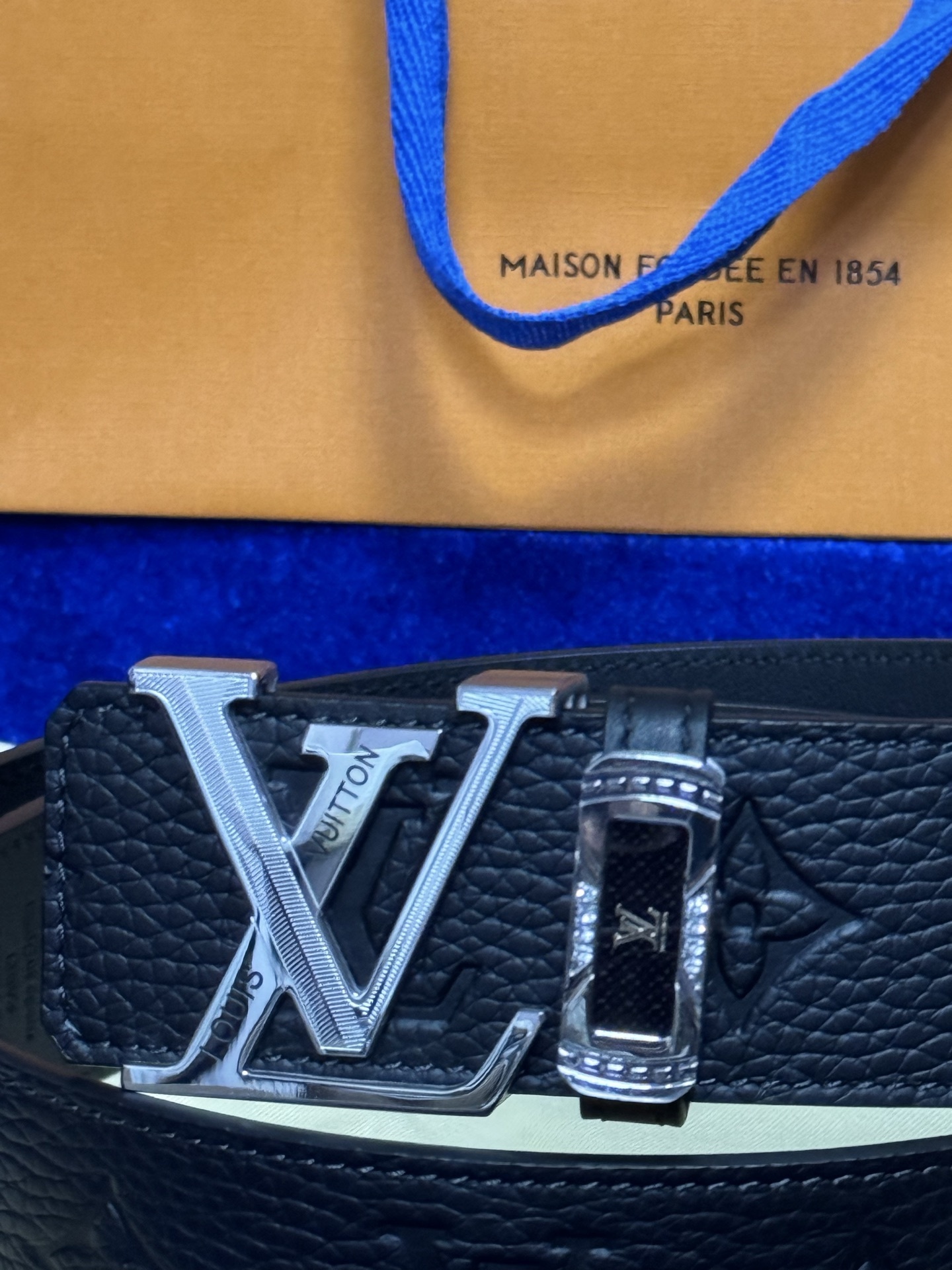Louis Vuitton LV Initial Black Leather Belt with Crystal Buckle