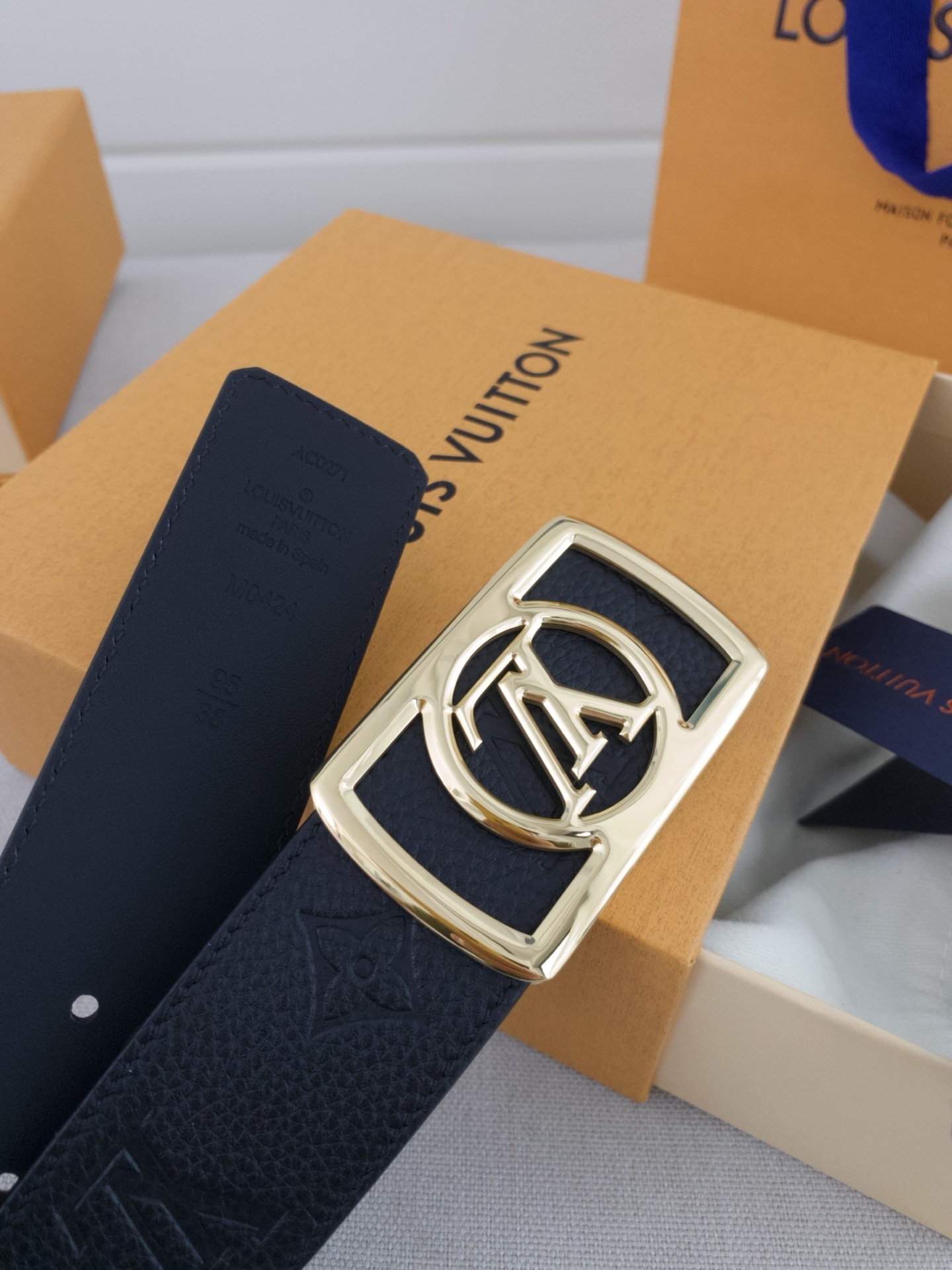 Louis Vuitton LV Circle 35mm Belt - Black Monogram & Gold Buckle