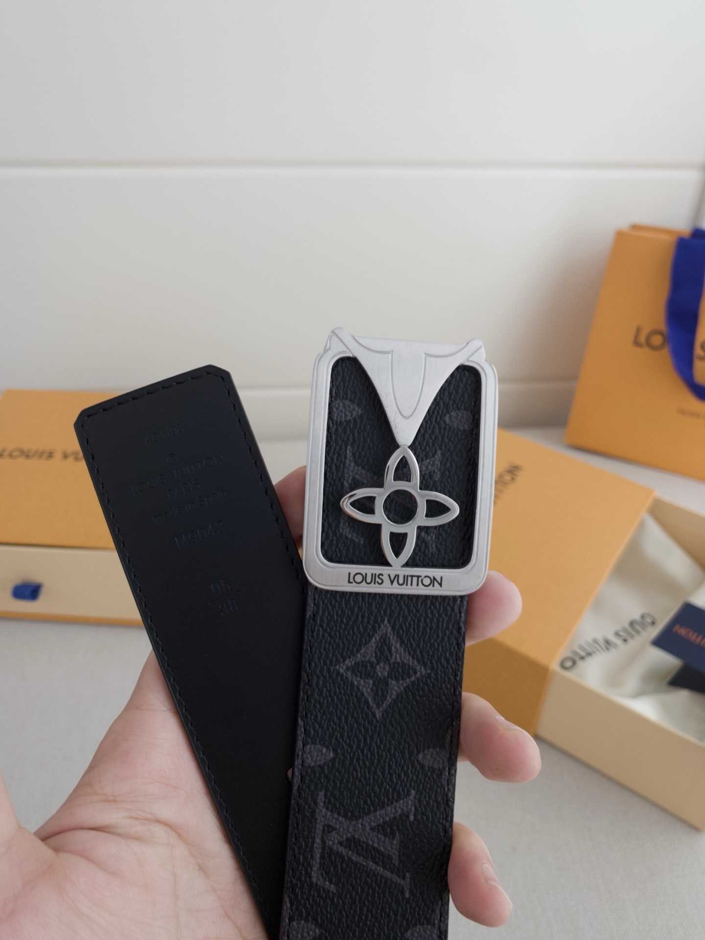 Louis Vuitton Monogram Eclipse Belt with Silver Signature Buckle