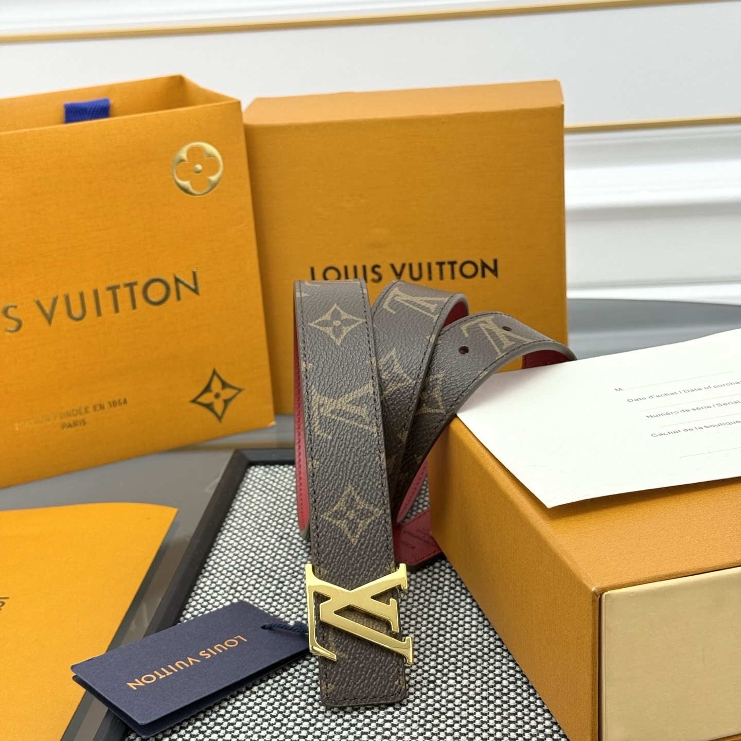 Louis Vuitton Monogram Canvas Belt with Gold LV Initial Buckle