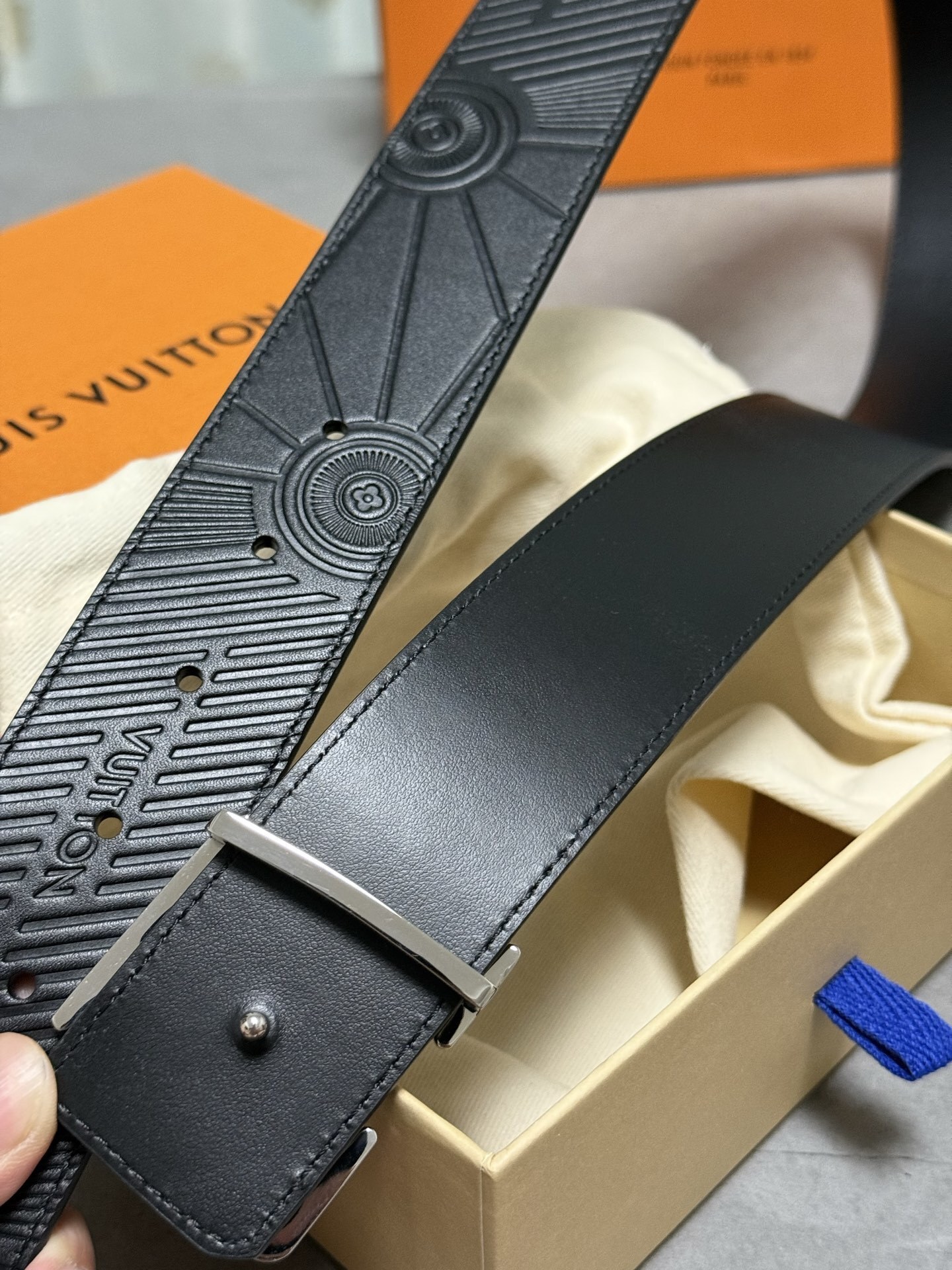 Louis Vuitton x Nigo LV² 40mm Belt in Black Embossed Leather