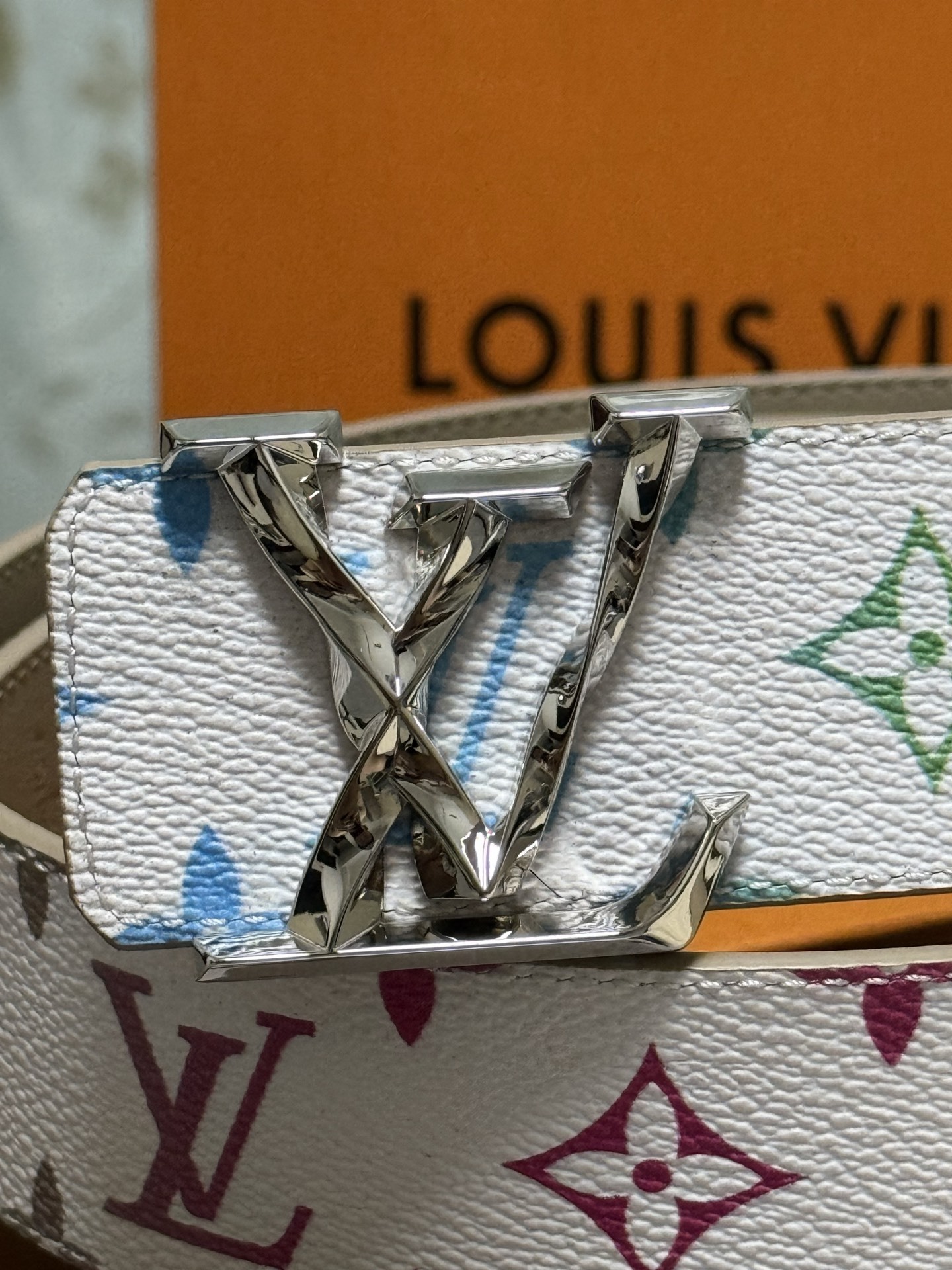 Louis Vuitton LV Initiales White Multicolor Monogram Belt