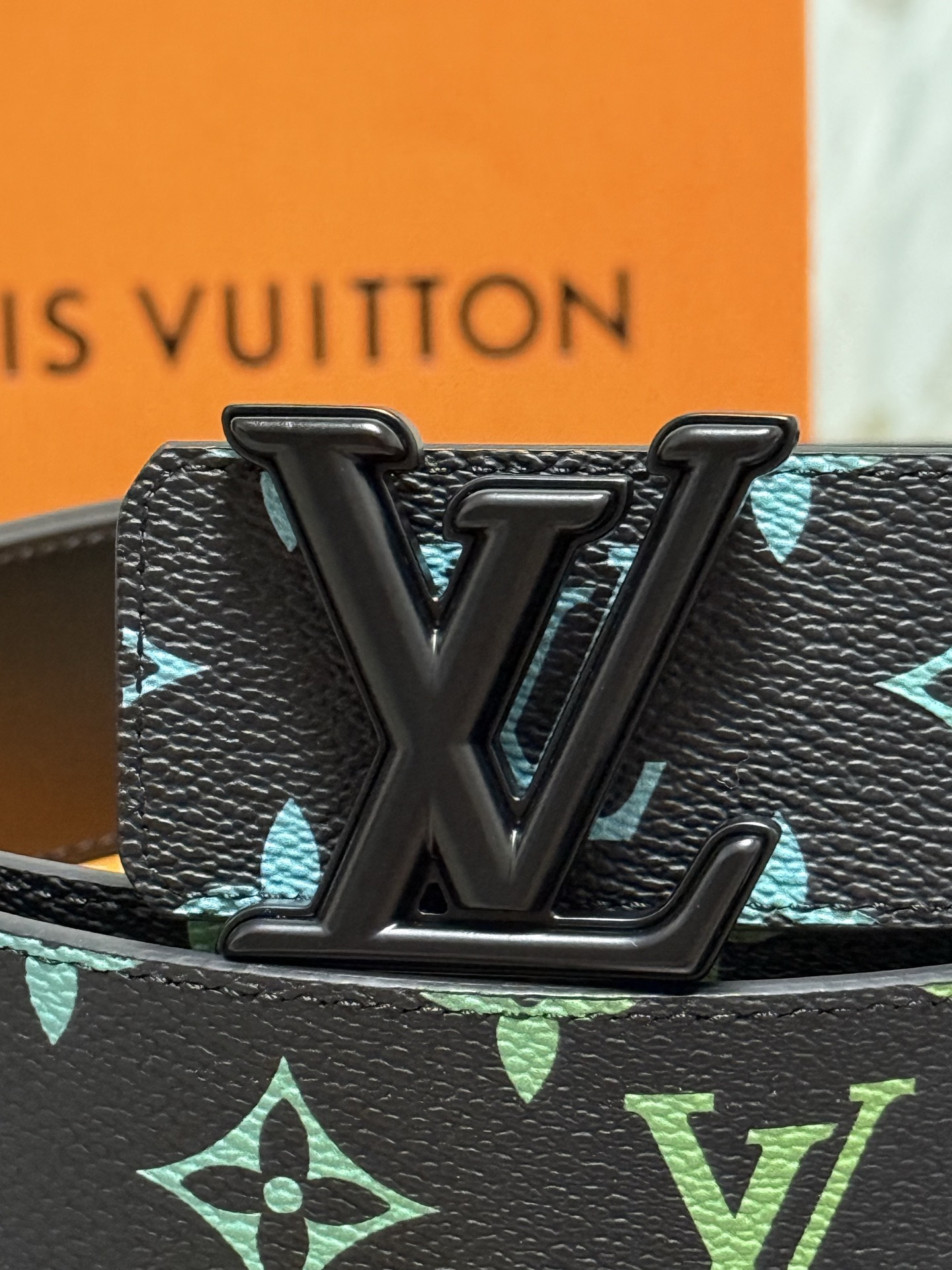 Louis Vuitton Men's Monogram Multi-Color Belt with Black Buckle
