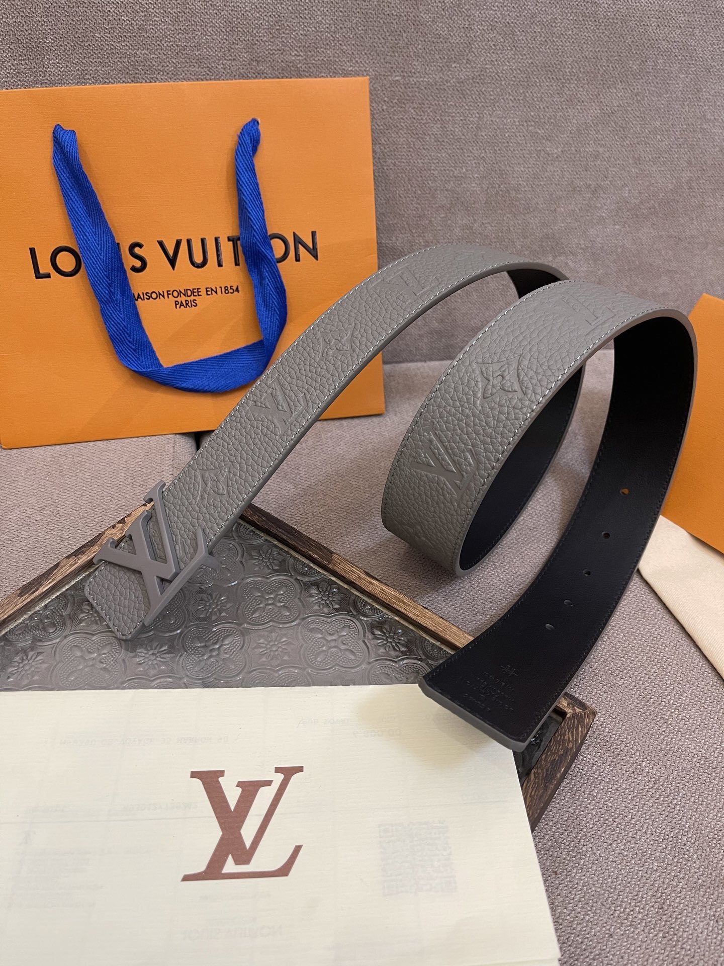 Louis Vuitton Grey Taurillon Leather Monogram Belt with LV Buckle