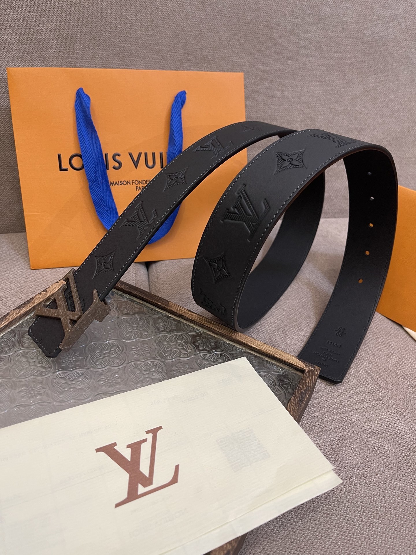 Louis Vuitton LV Initial Monogram Shadow Black Leather Men's Belt