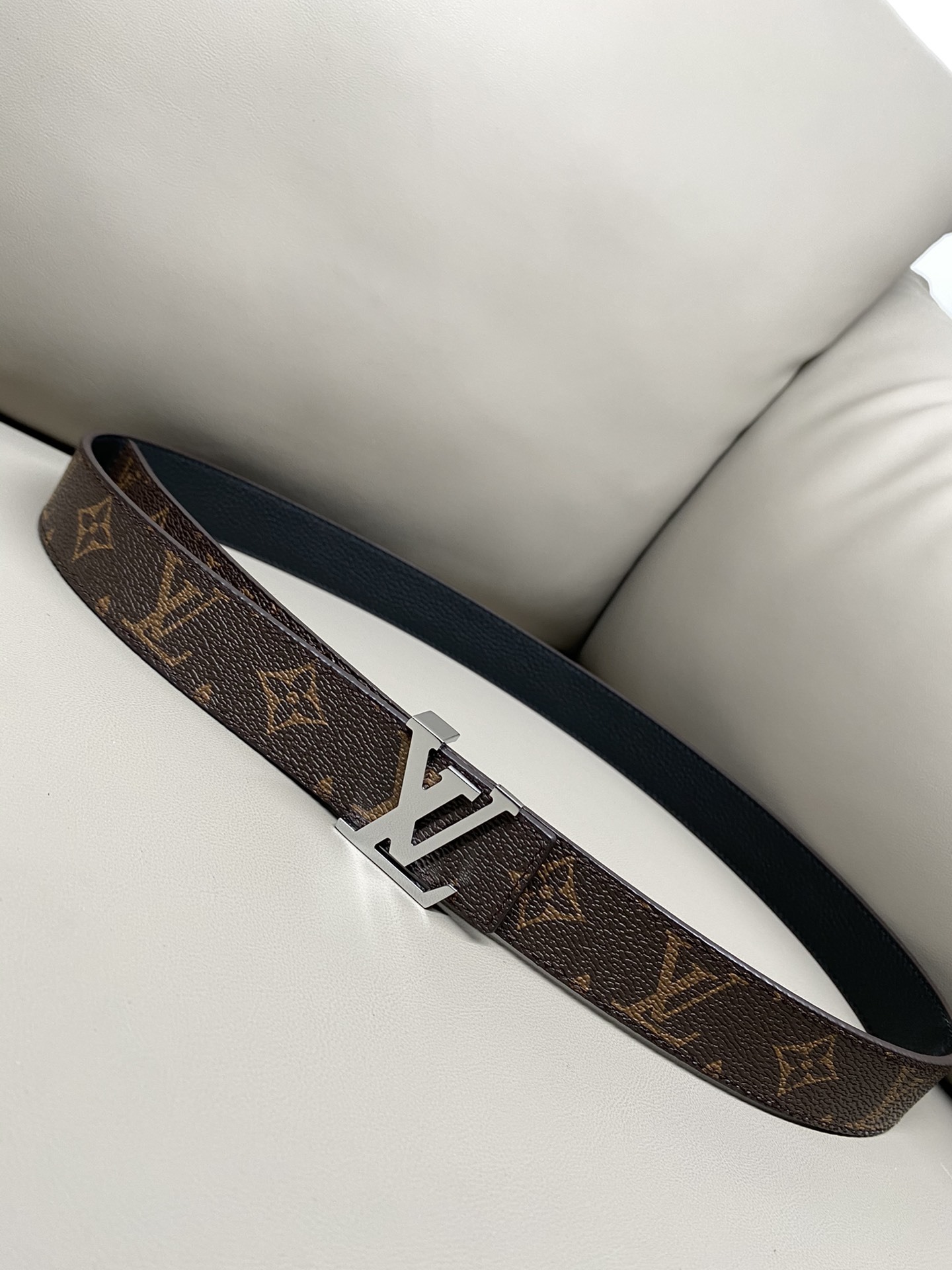Louis Vuitton Reversible Monogram Belt with Silver LV Buckle