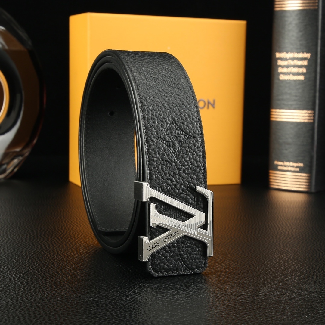 Luxury LV Men's Belt Monogram Leather - Gold and Silver Buckle