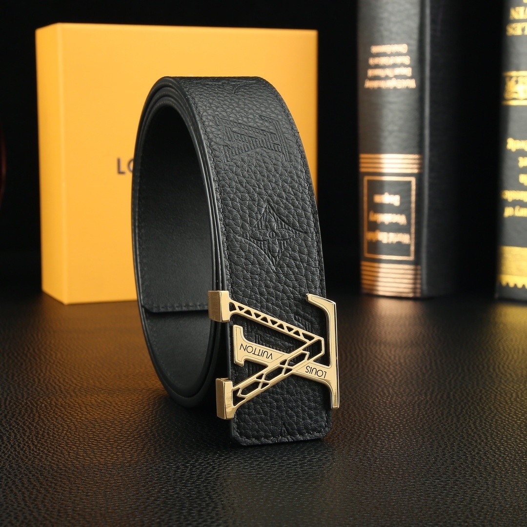 Louis Vuitton Men's Monogram Leather Belt with Hollow LV Buckle