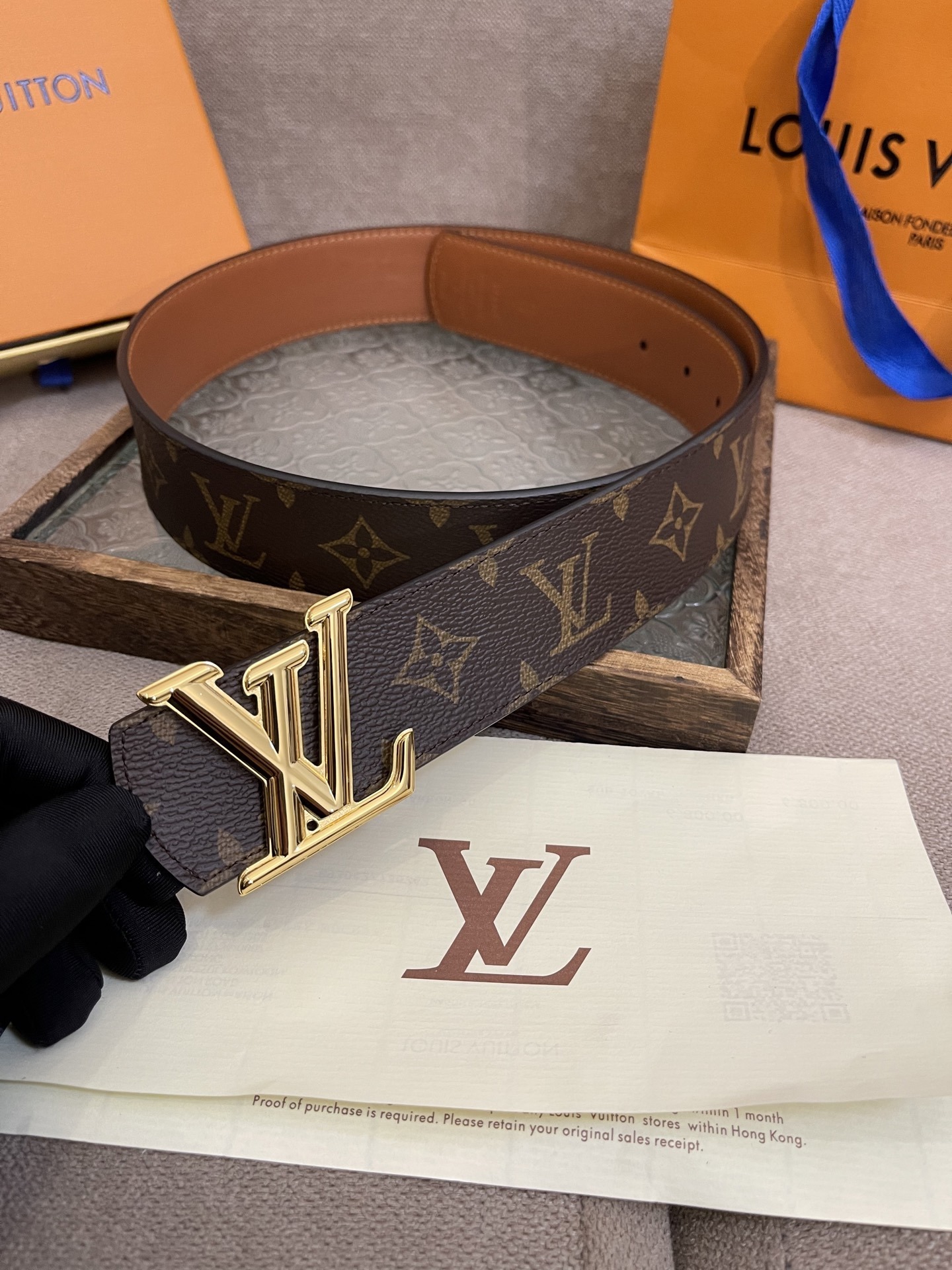 Louis Vuitton LV Initiales Monogram Belt with Gold Buckle