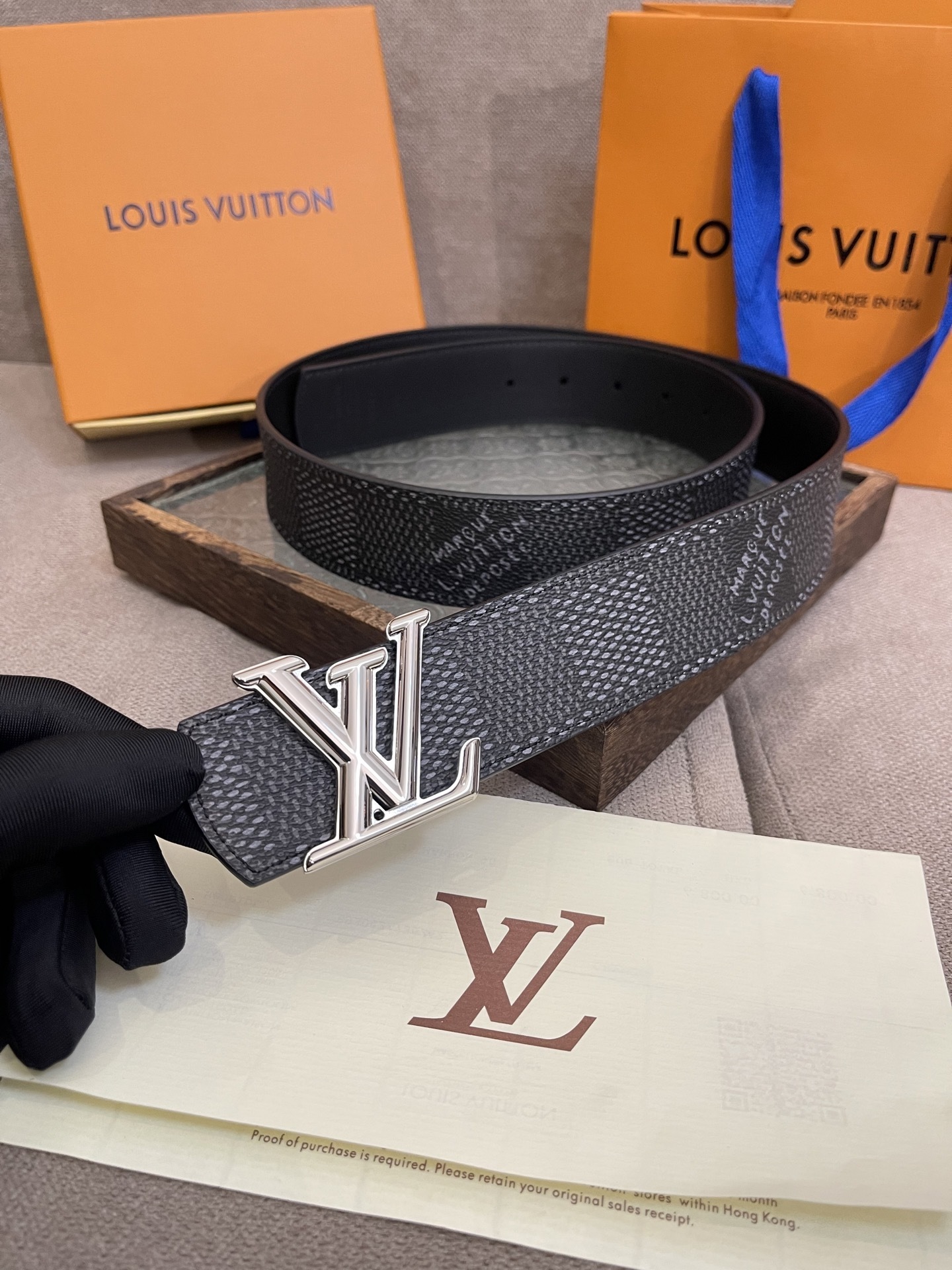 Louis Vuitton LV Initiales Men's Belt - Silver Buckle Textured Black