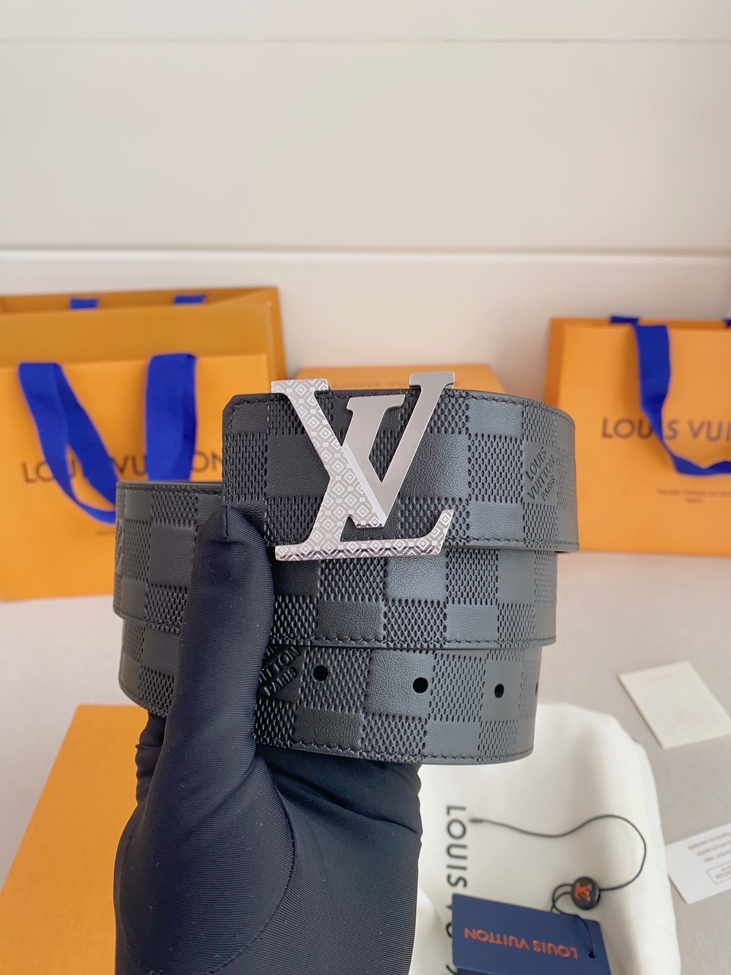 Louis Vuitton LV Initial Damier Graphite Men's Belt - Silver Buckle