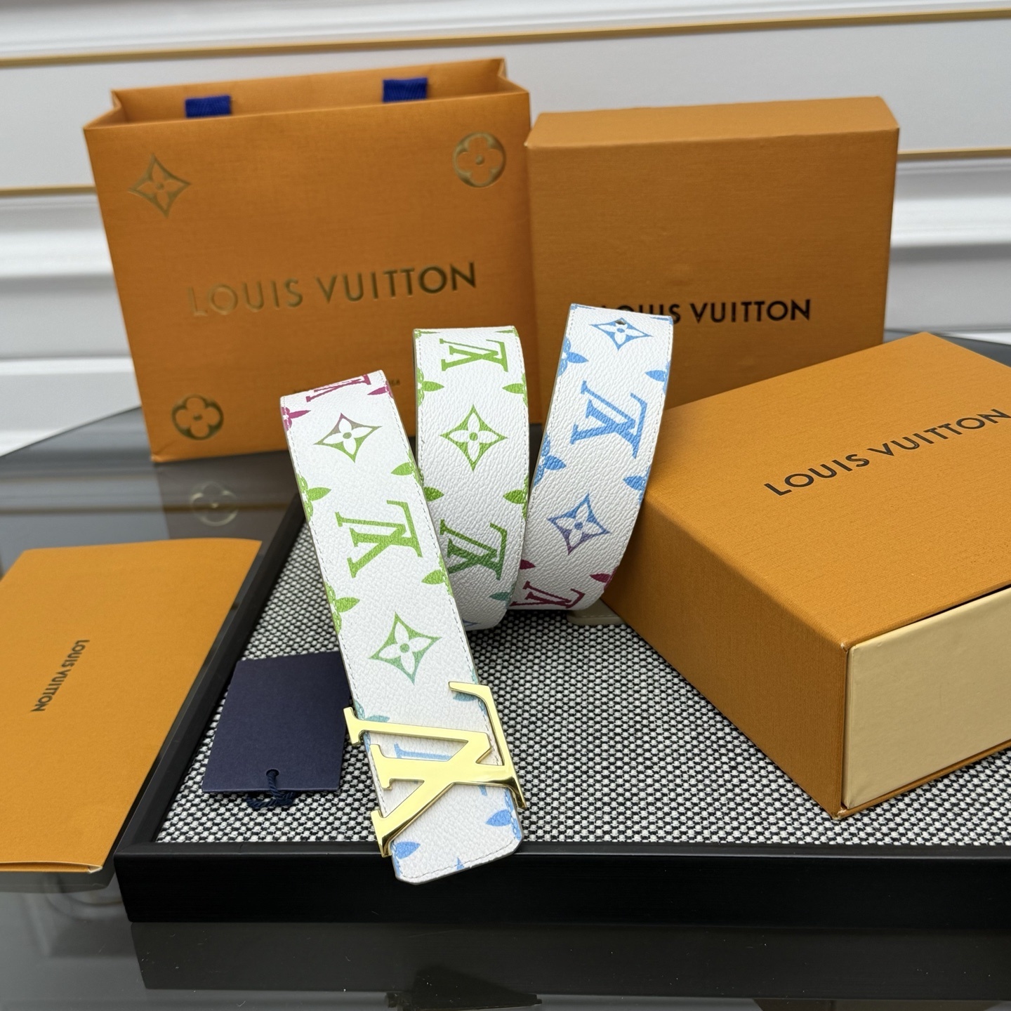 Louis Vuitton LV Initial Belt - White & Multi-Color Monogram Gold