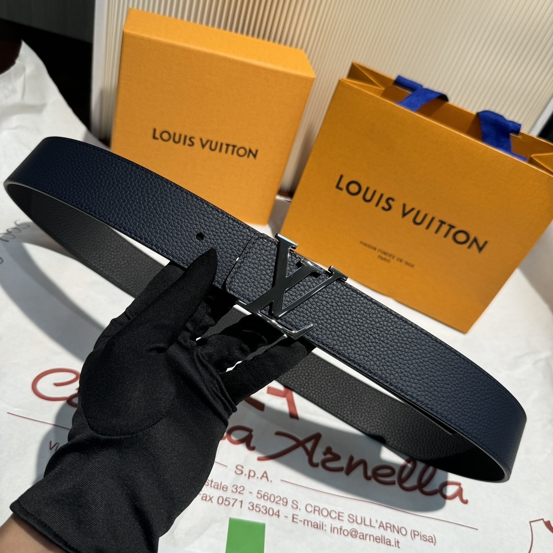 Louis Vuitton LV Initiales Black Leather Belt with Silver Buckle