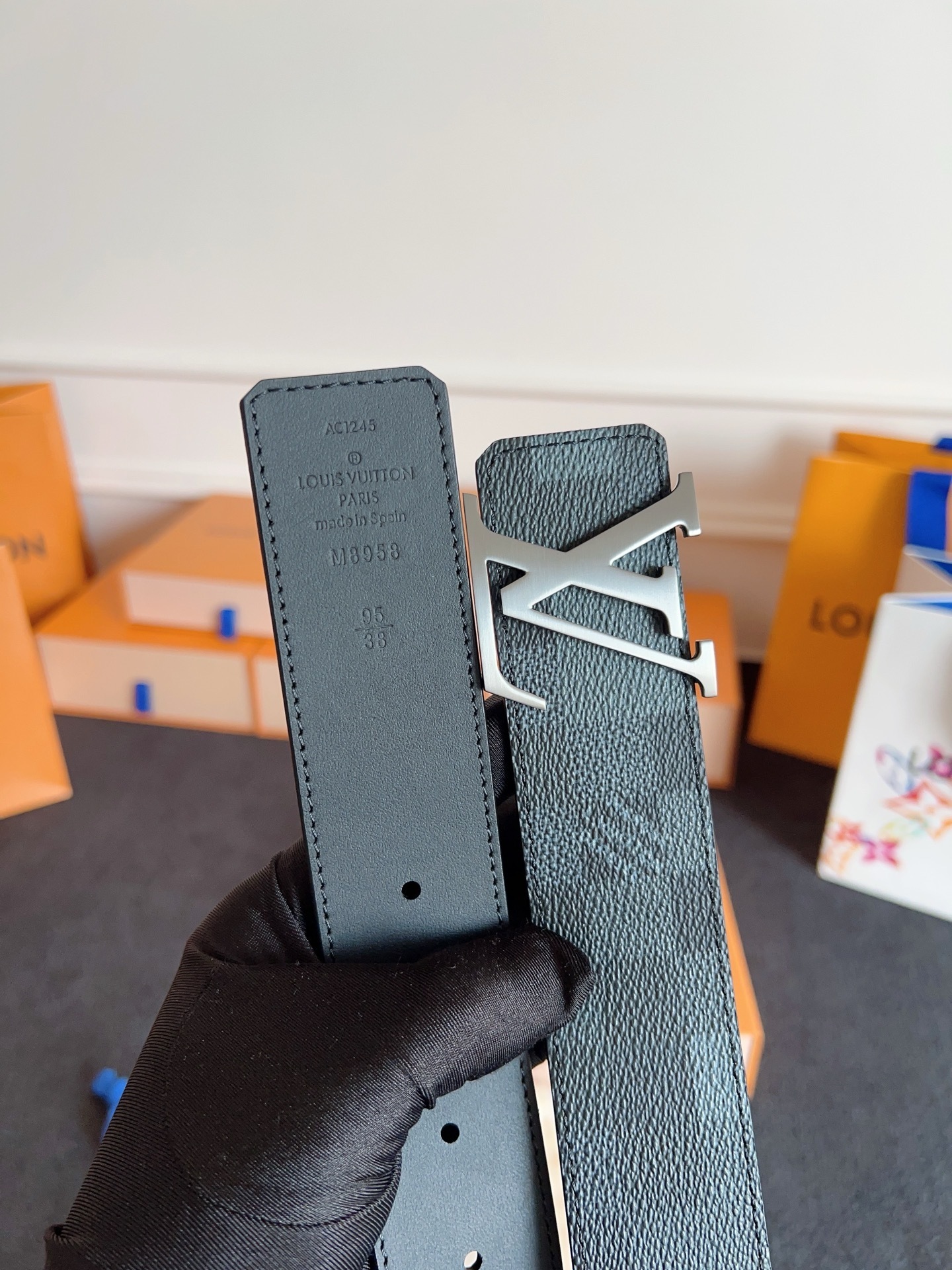 Louis Vuitton Men's LV Initiales Damier Graphite Leather Belt