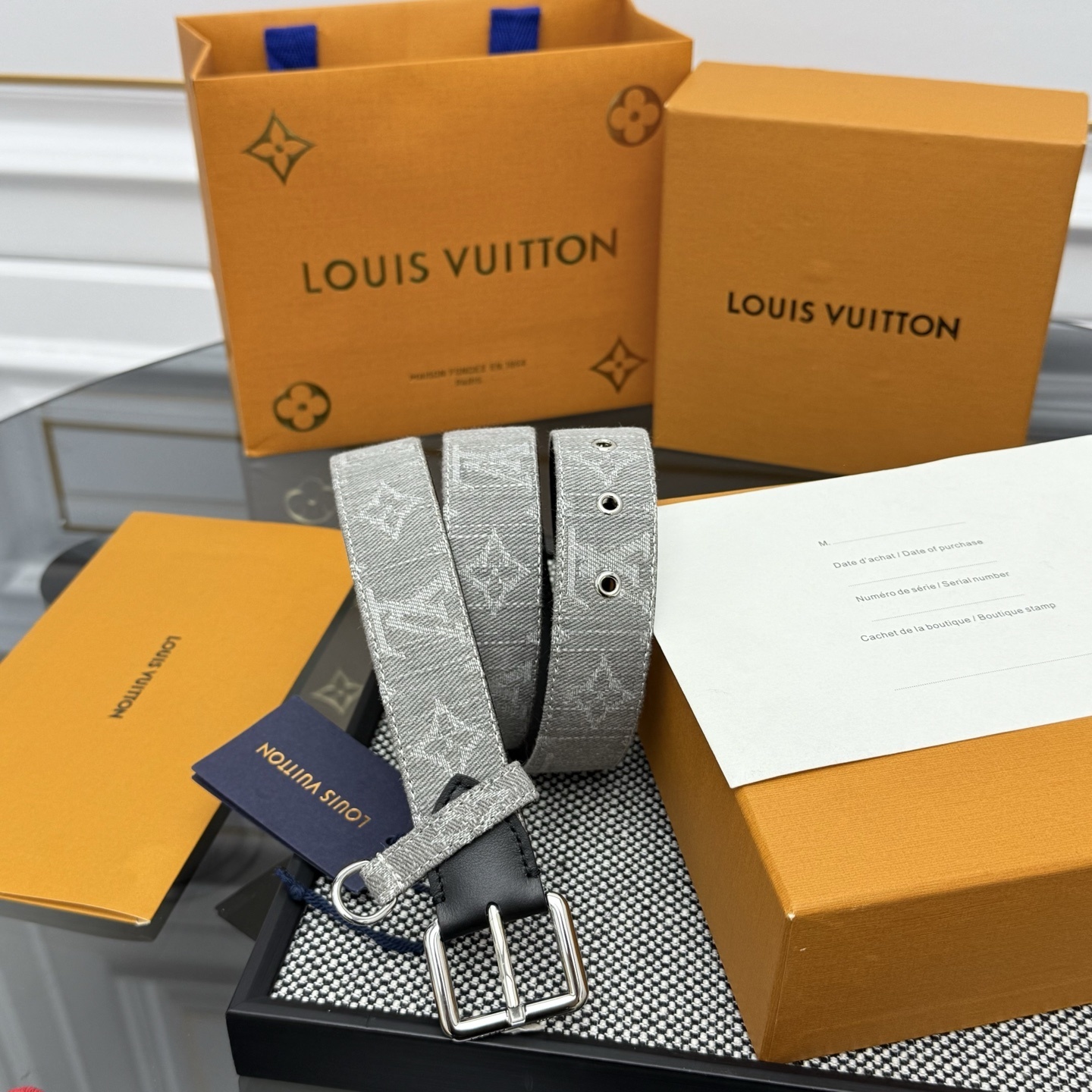 Louis Vuitton Monogram Denim Belt in Grey with Silver Hardware