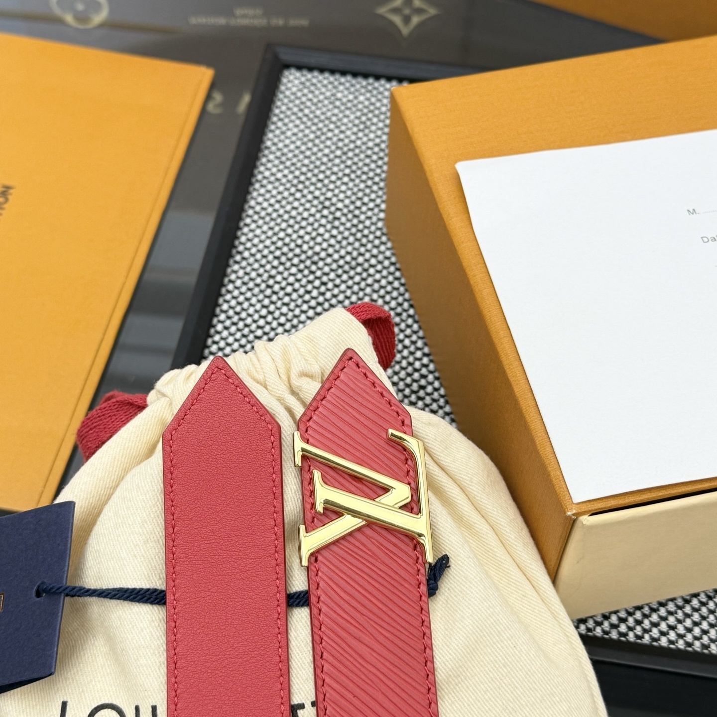 Louis Vuitton Red Epi Leather LV Initials Belt with Gold Buckle