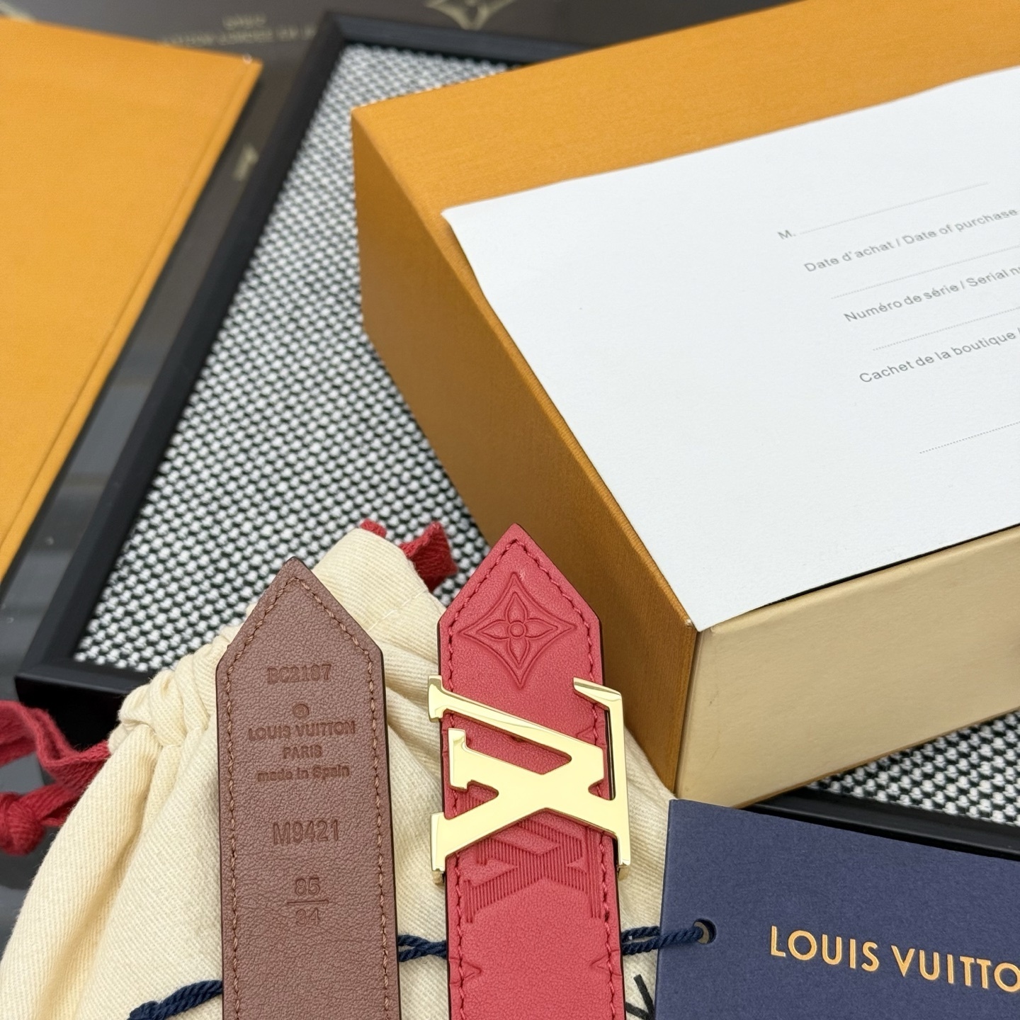 Louis Vuitton LV Initiales Red Monogram Empreinte Leather Belt
