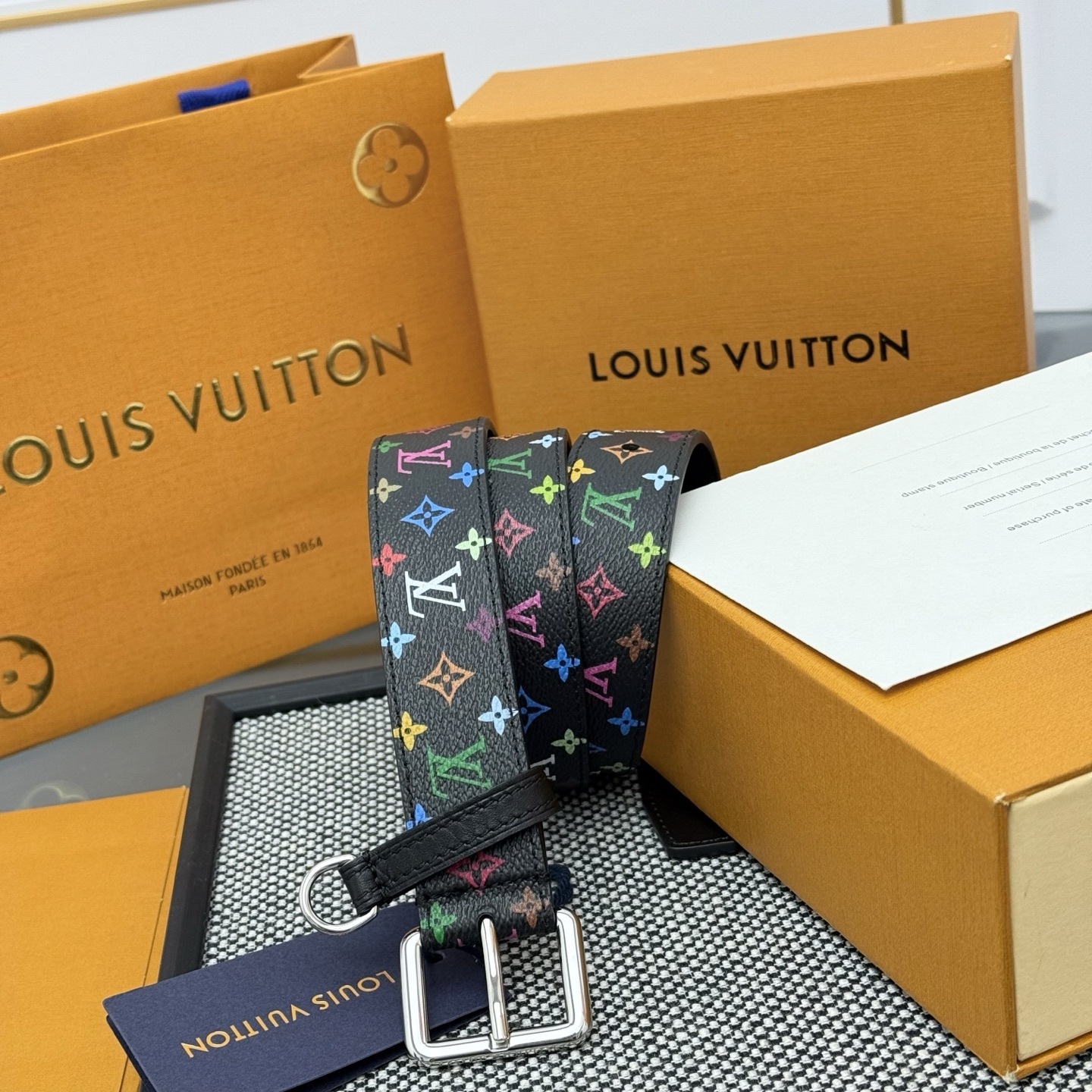 Louis Vuitton Multicolor Monogram Black Leather Belt for Men