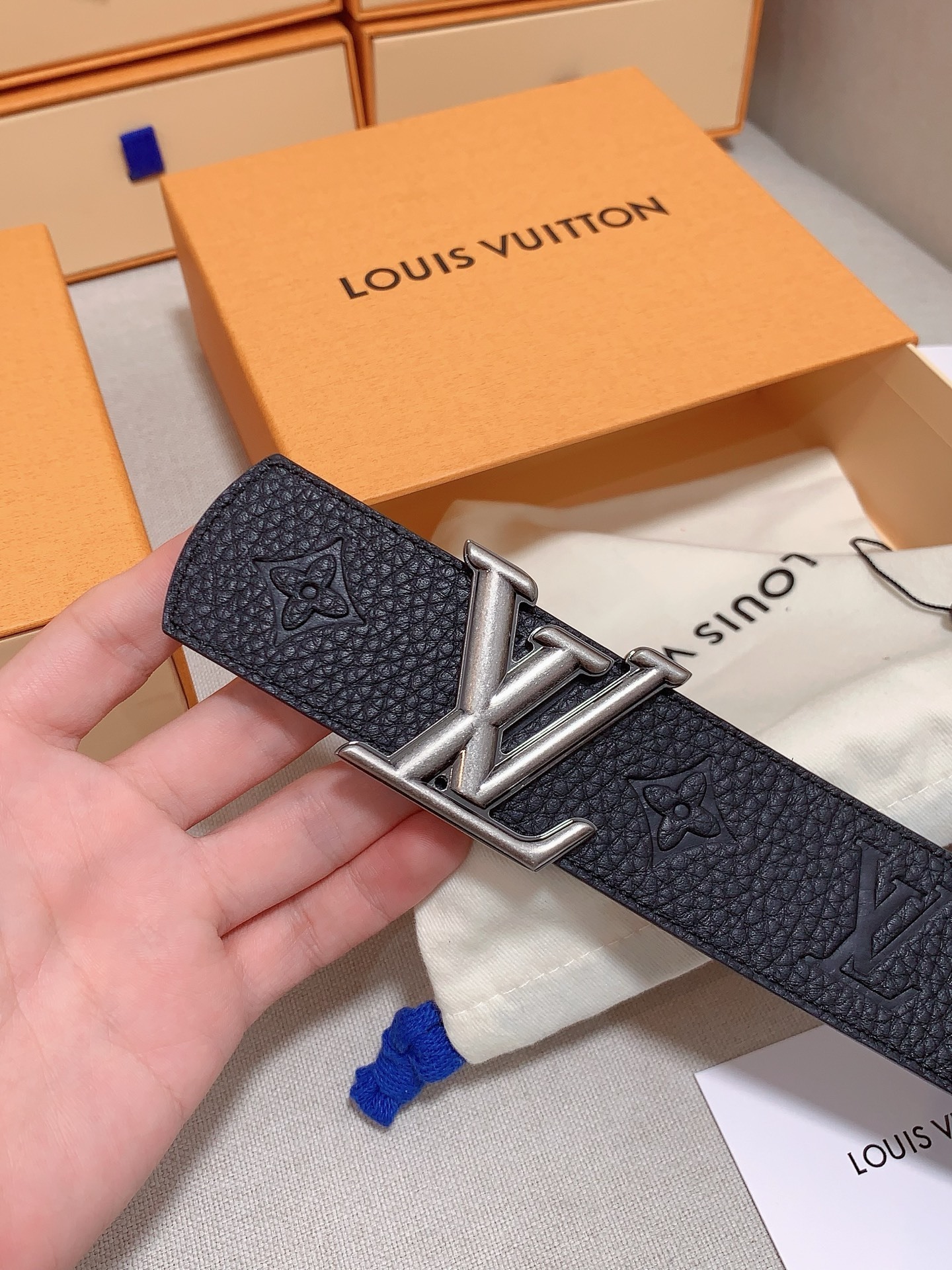 Louis Vuitton LV Initials Black Embossed Leather Belt for Men