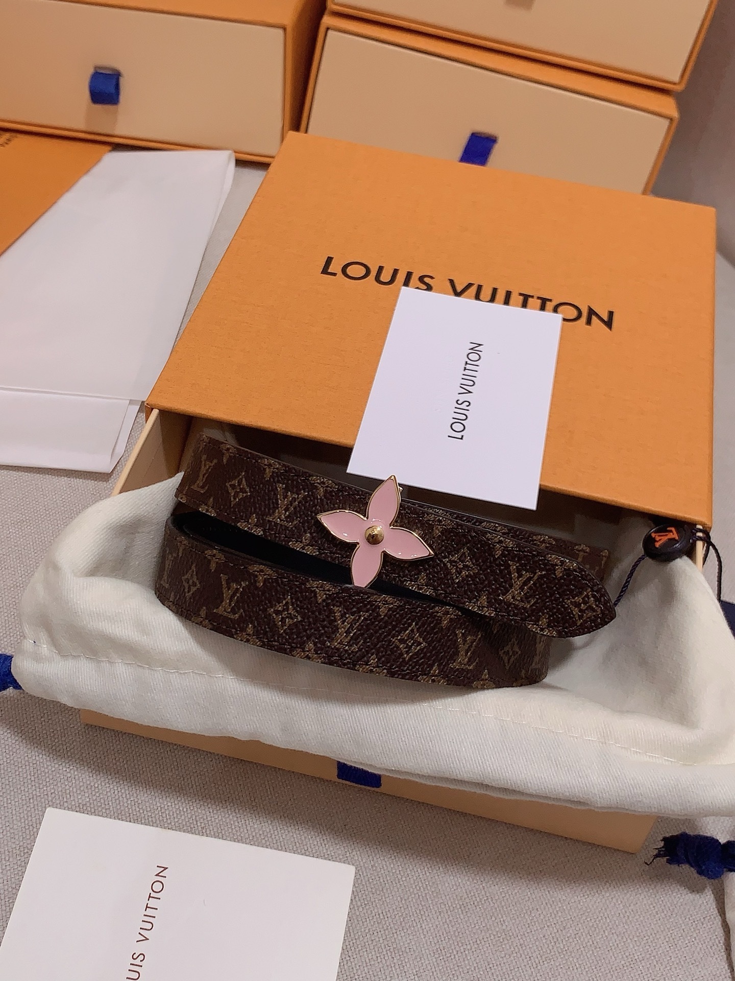 Louis Vuitton Women's Monogram Canvas Belt with Pink Flower Buckle