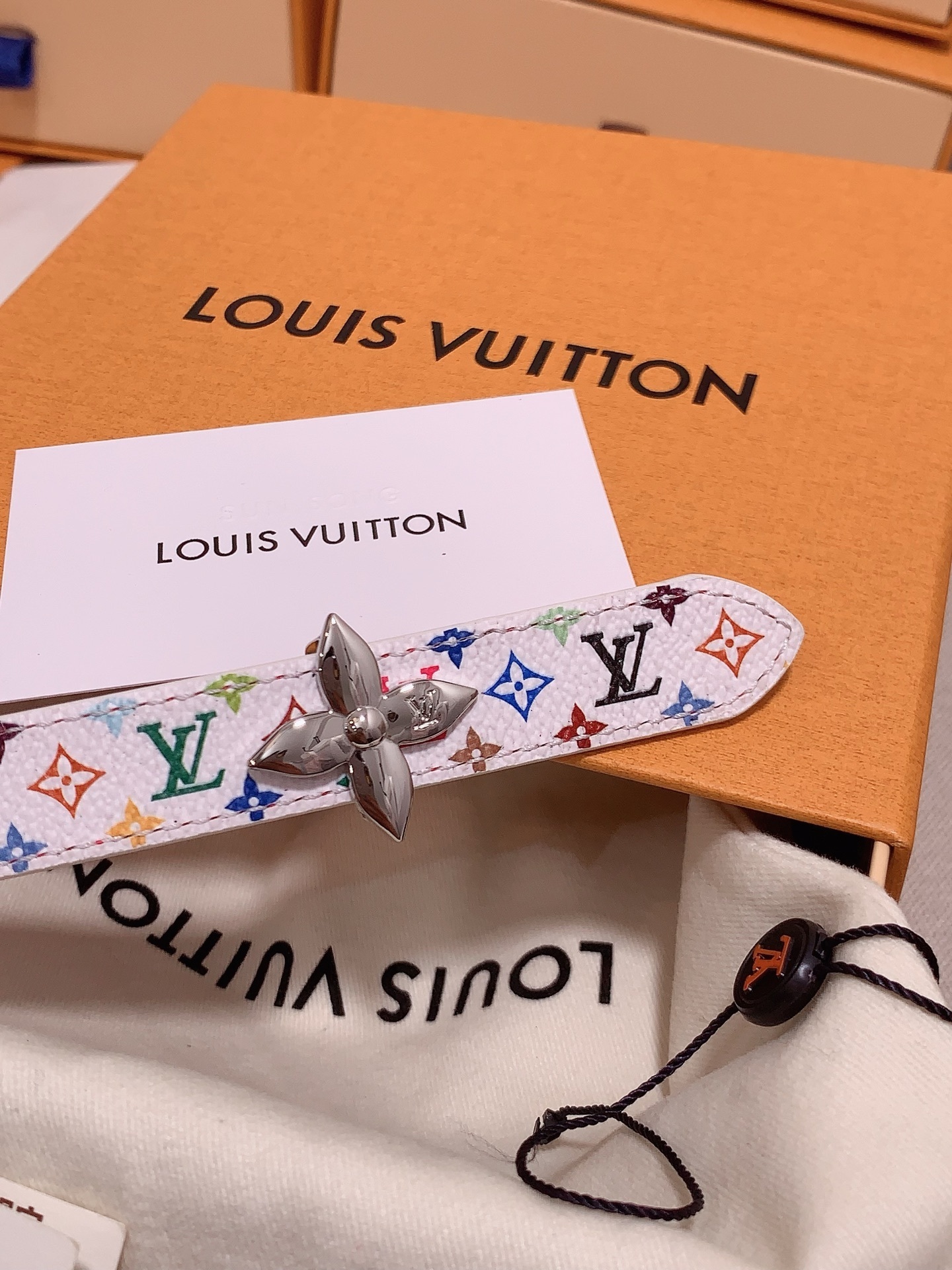 Louis Vuitton Monogram Multicolore White Canvas Belt with Box