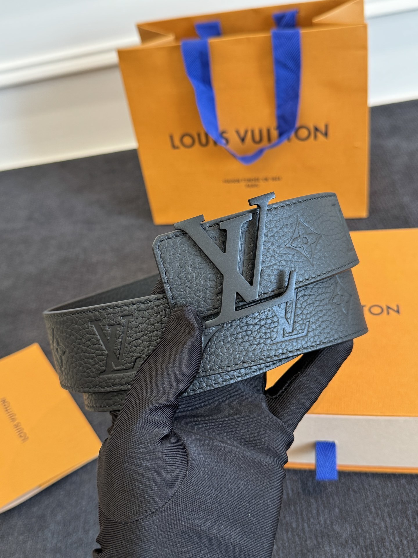 Louis Vuitton LV Initiales Matte Black Monogram Leather Belt